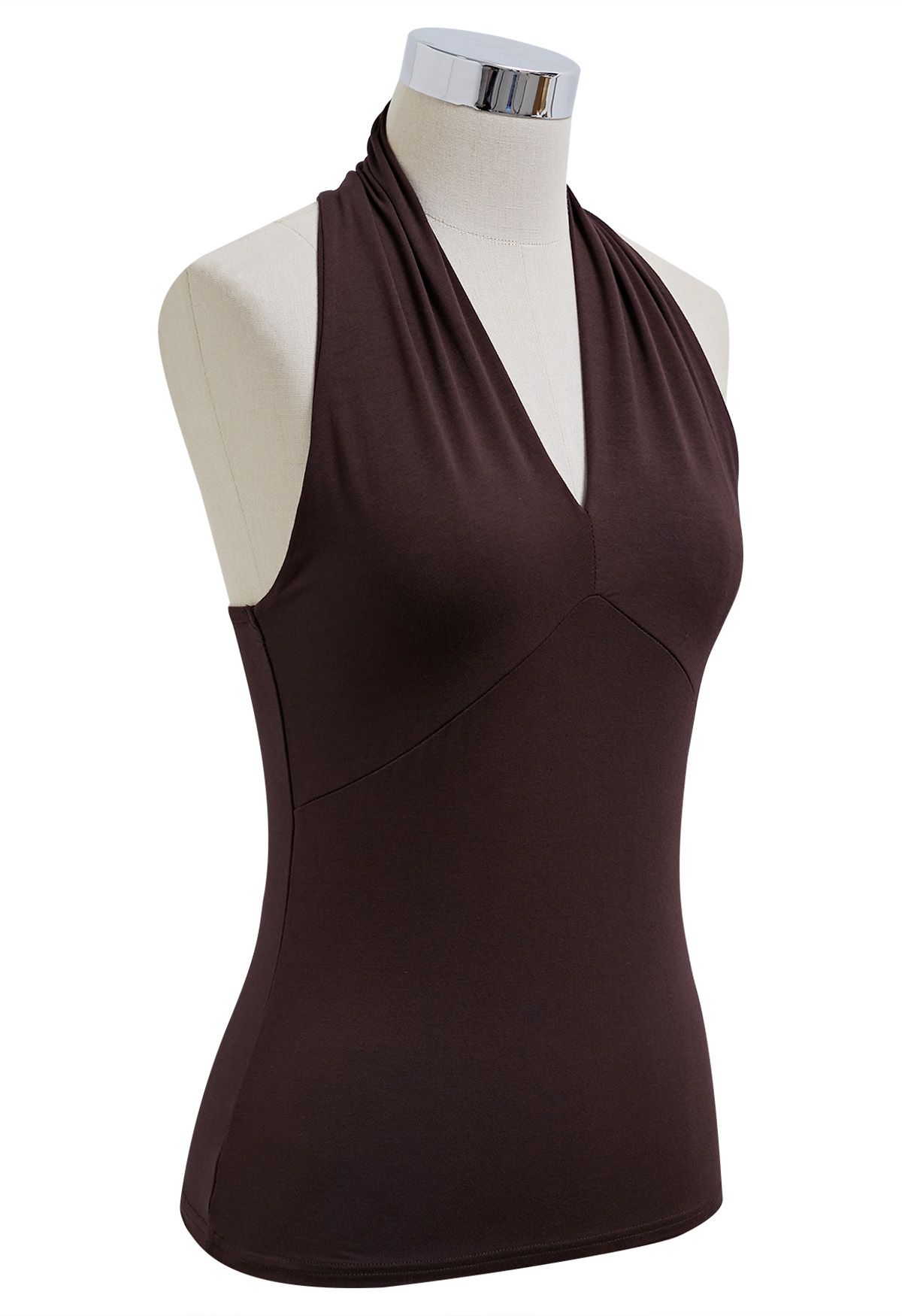 Optimal Halter V-Neck Sleeveless Top in Brown