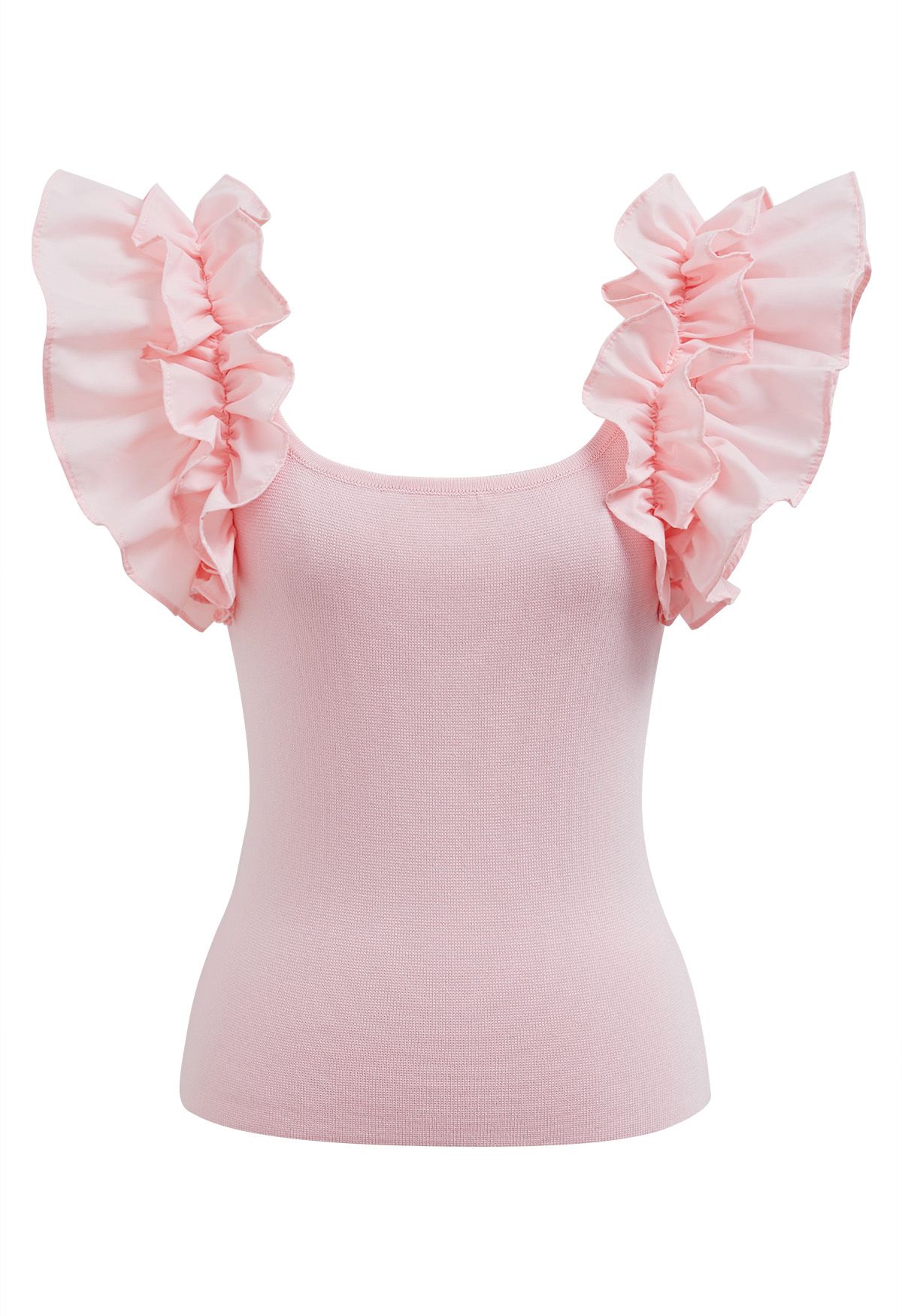 Romantic Ruffle Shoulder Knit Top in Pink