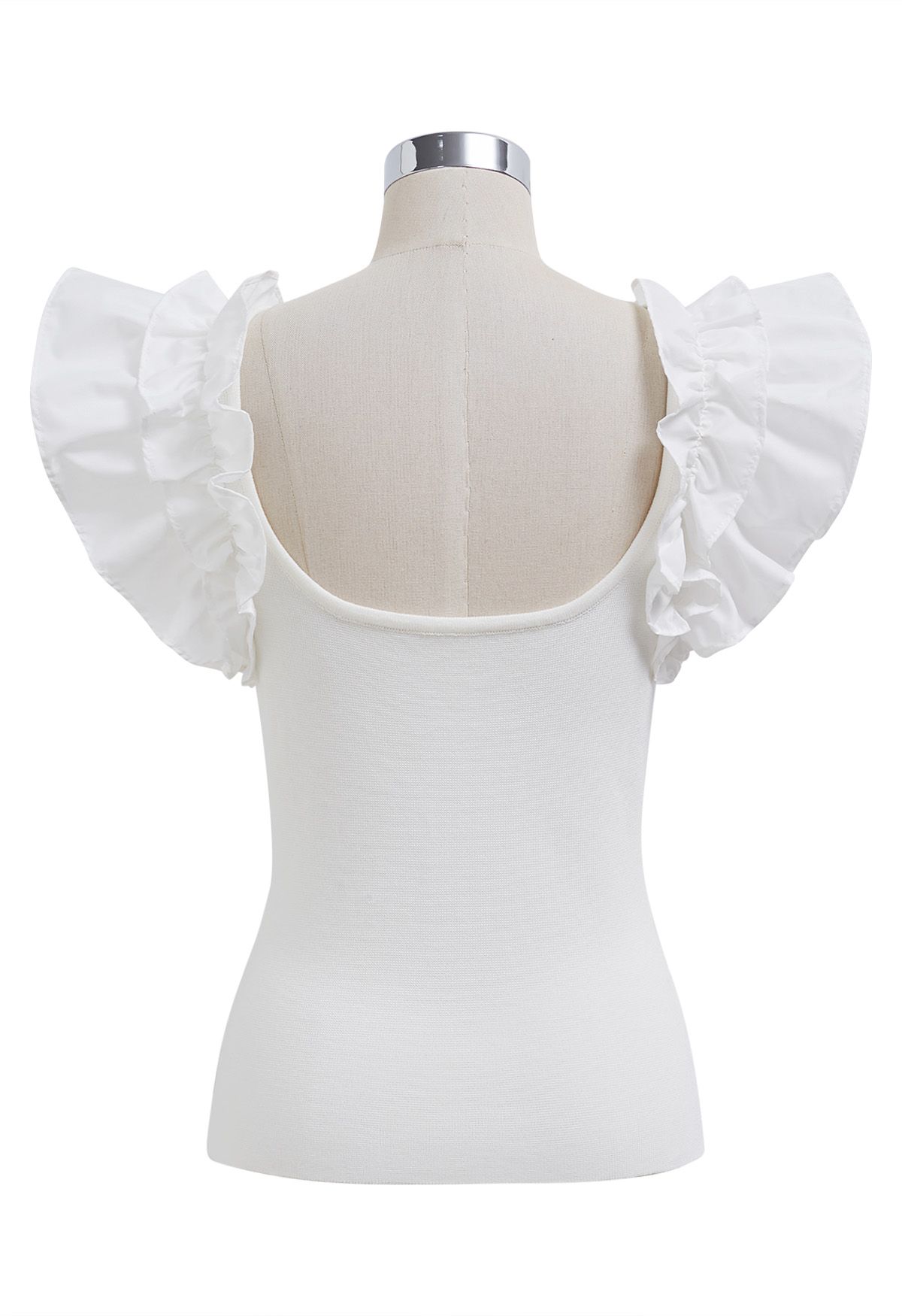 Romantic Ruffle Shoulder Knit Top in White