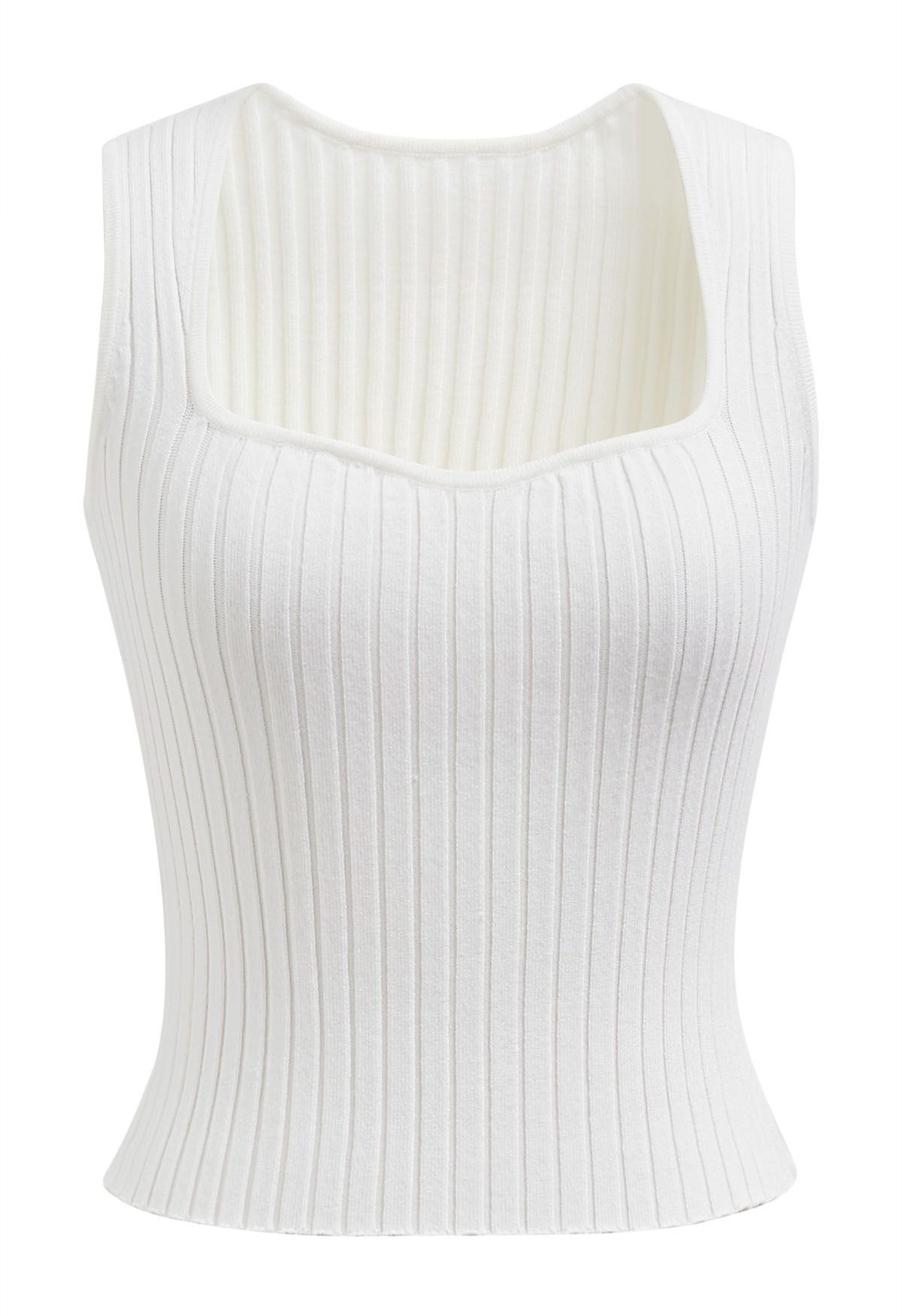 Flattering Fit Ribbed Tank Top in White