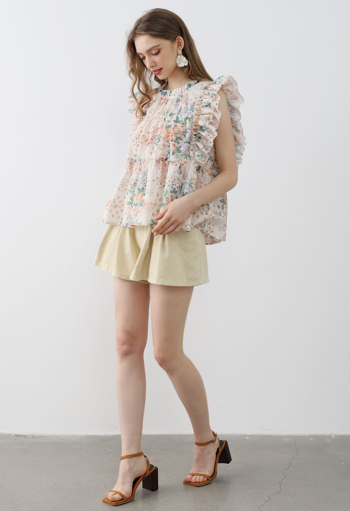 Summer Staple Pleated Belt Denim Shorts in Light Yellow