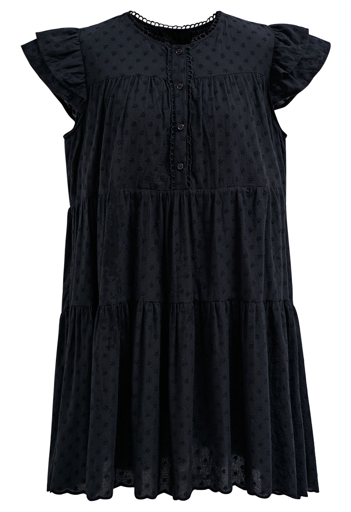 Lovely Floret Embroidered Dolly Mini Dress in Black