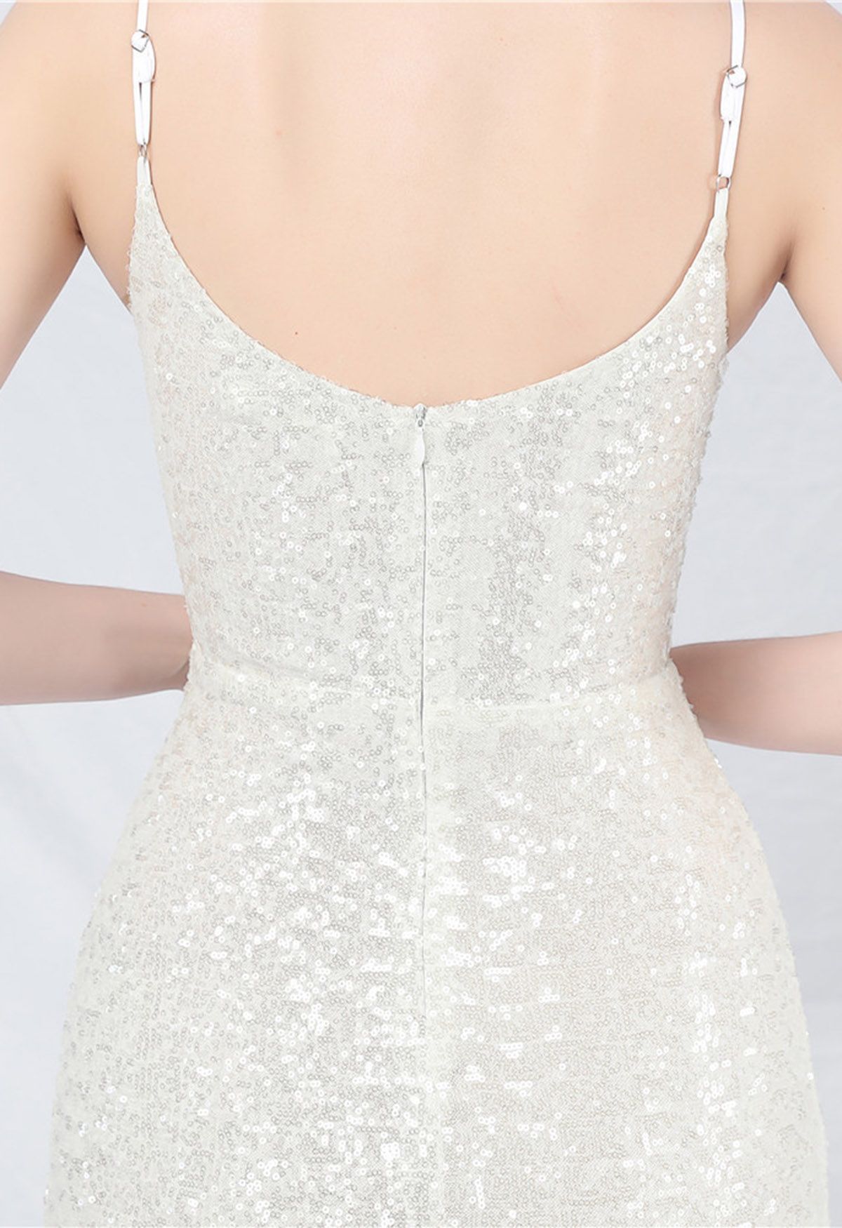 Fairytale Sequin Mermaid Cami Gown in White