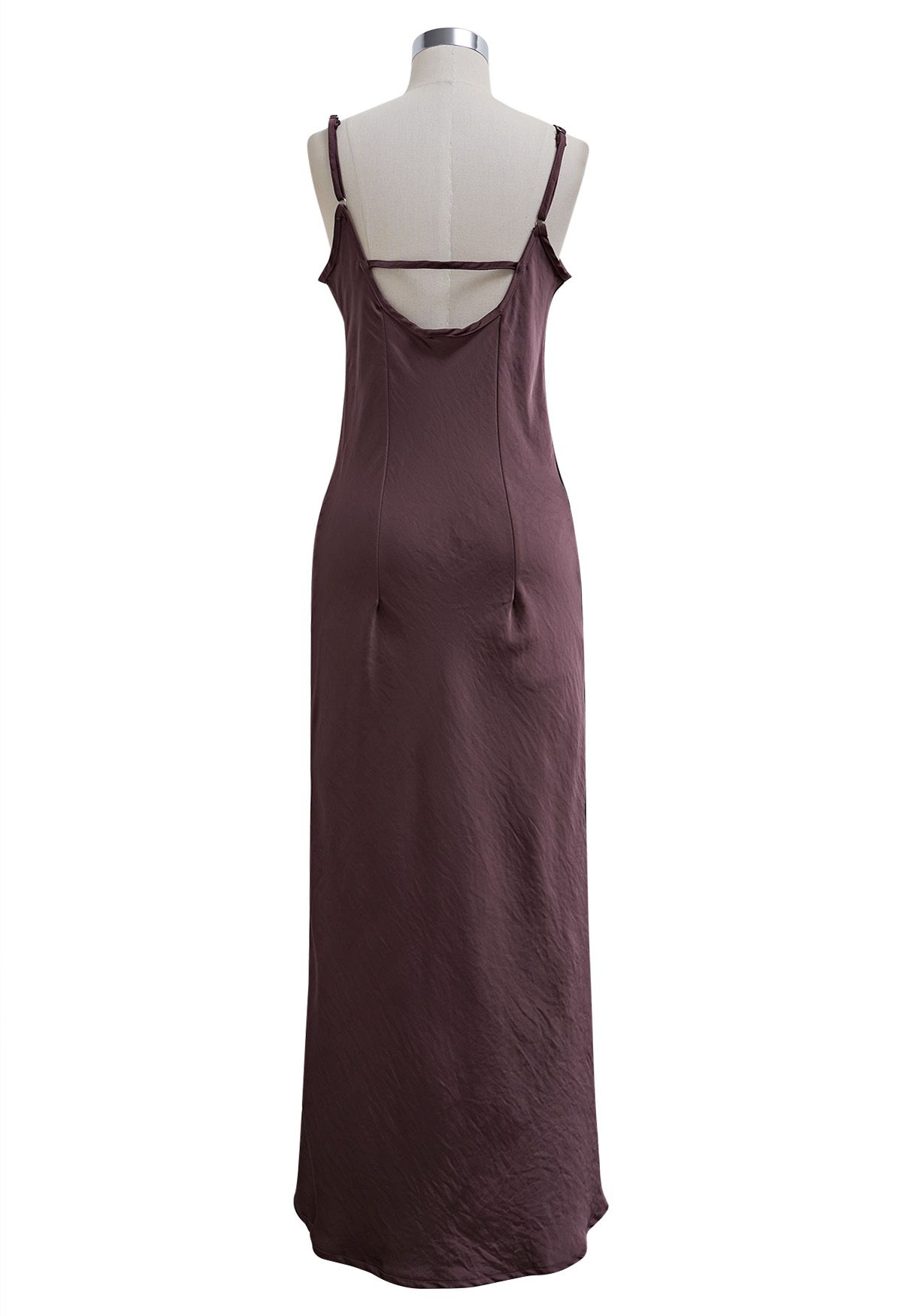 Texture Satin Backless Maxi Dress in Plum