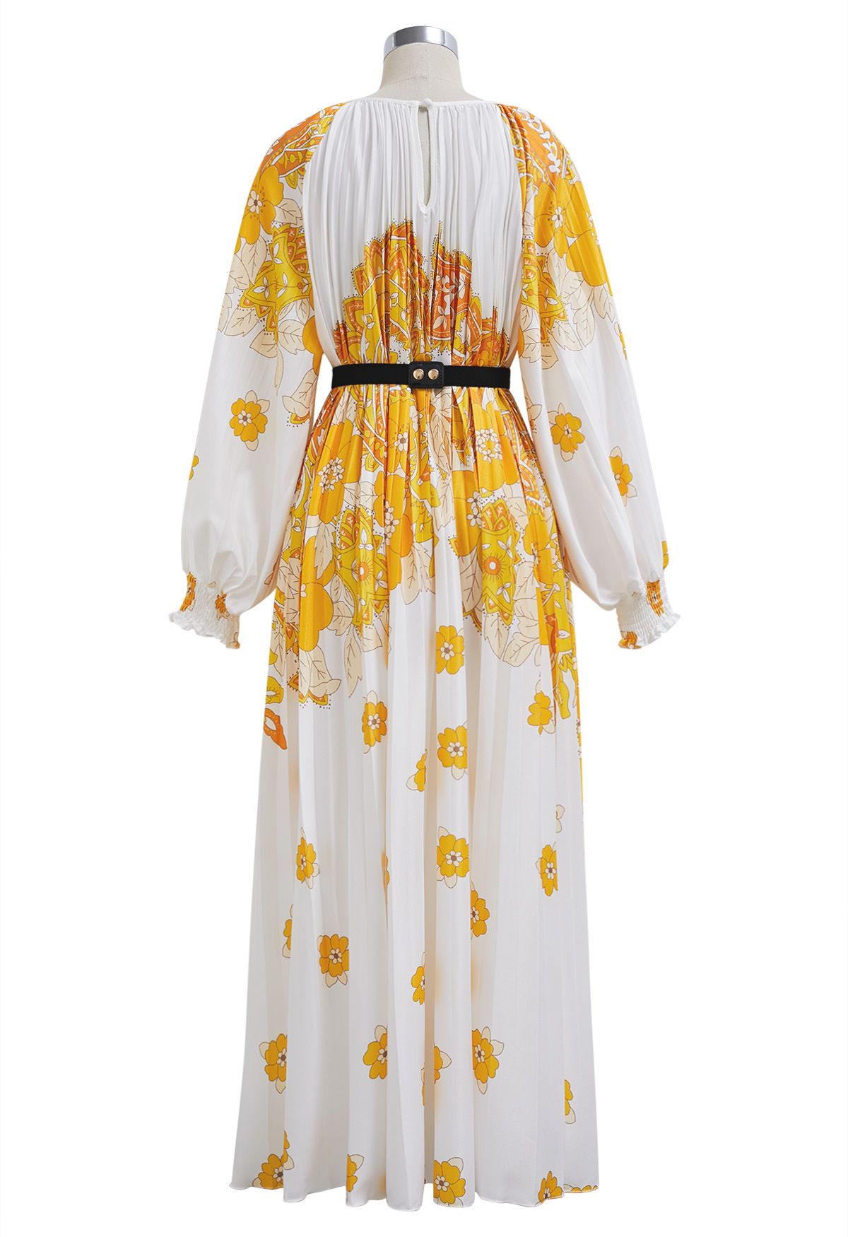 Blossoming Day Watercolor Pleated Maxi Dress in Yellow