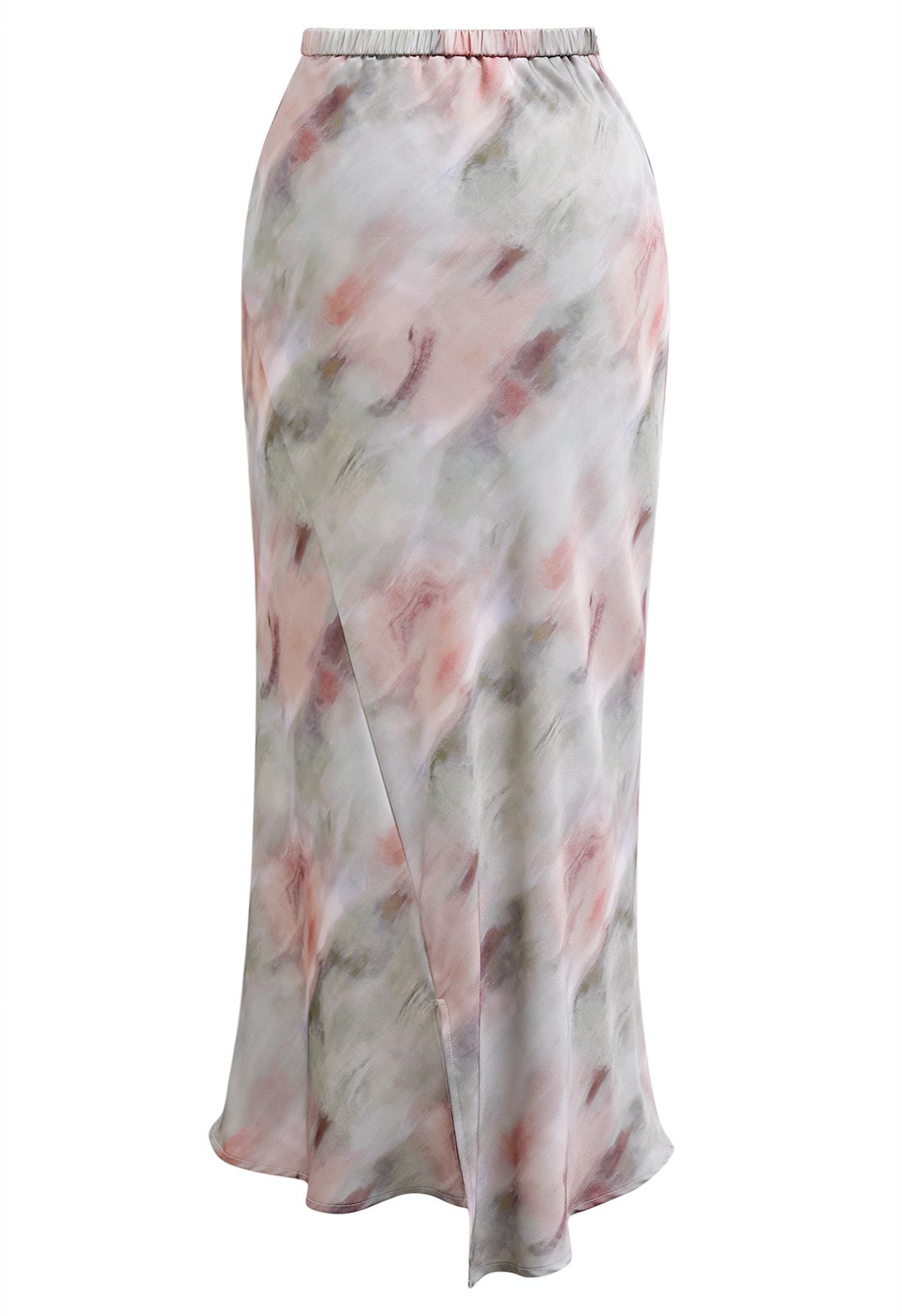 Watercolor Print Asymmetric Flap Maxi Skirt