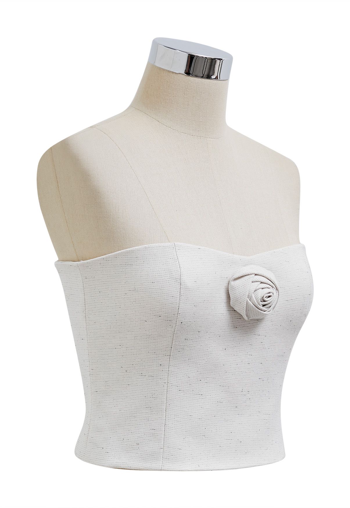 3D Rose Shirred Back Tube Top in Ivory