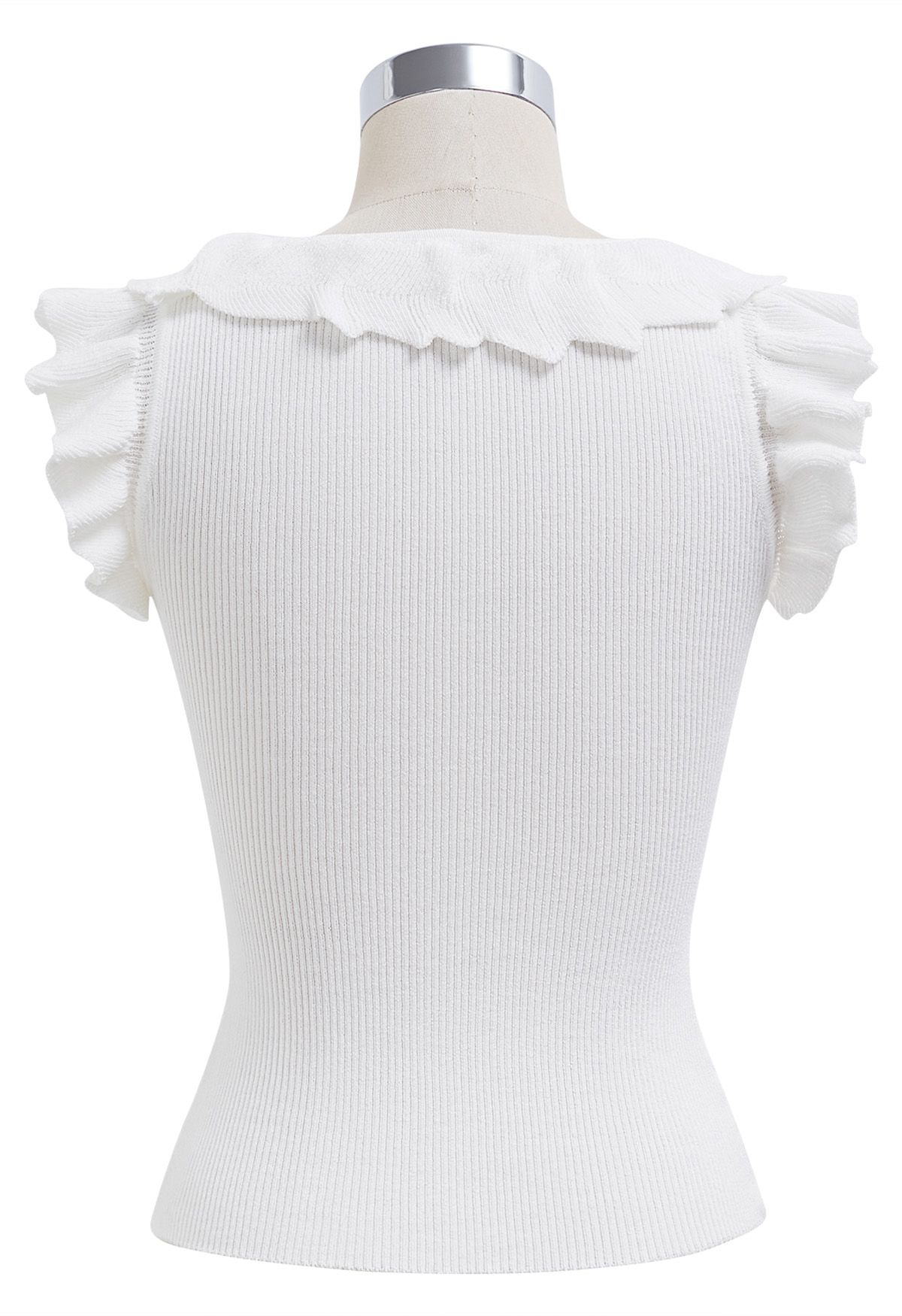 Ethereal Ruffle Sleeveless Knit Top in White