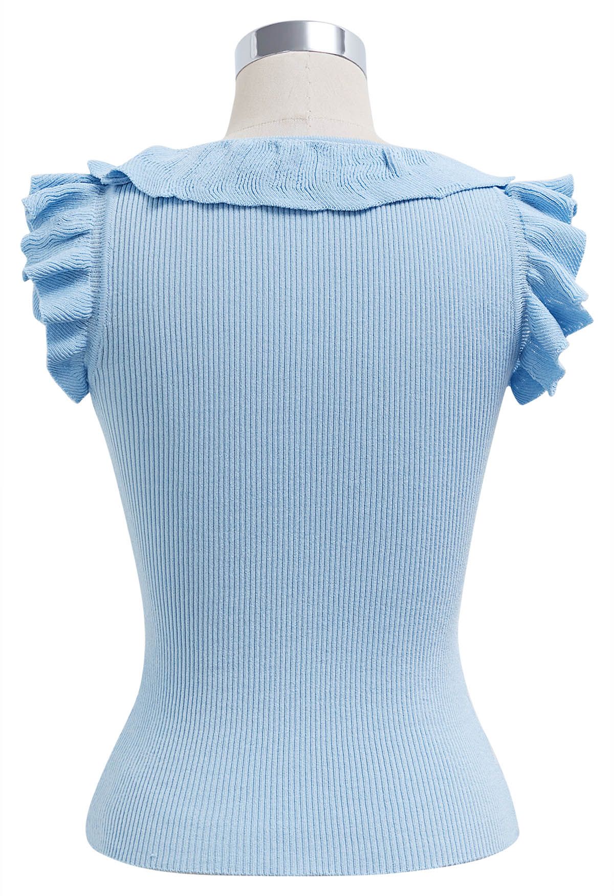 Ethereal Ruffle Sleeveless Knit Top in Blue