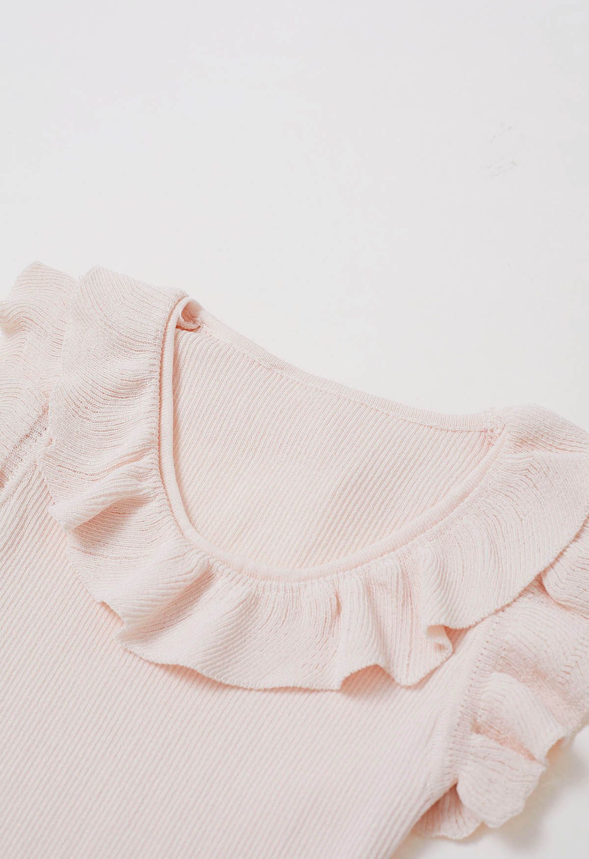 Ethereal Ruffle Sleeveless Knit Top in Light Pink