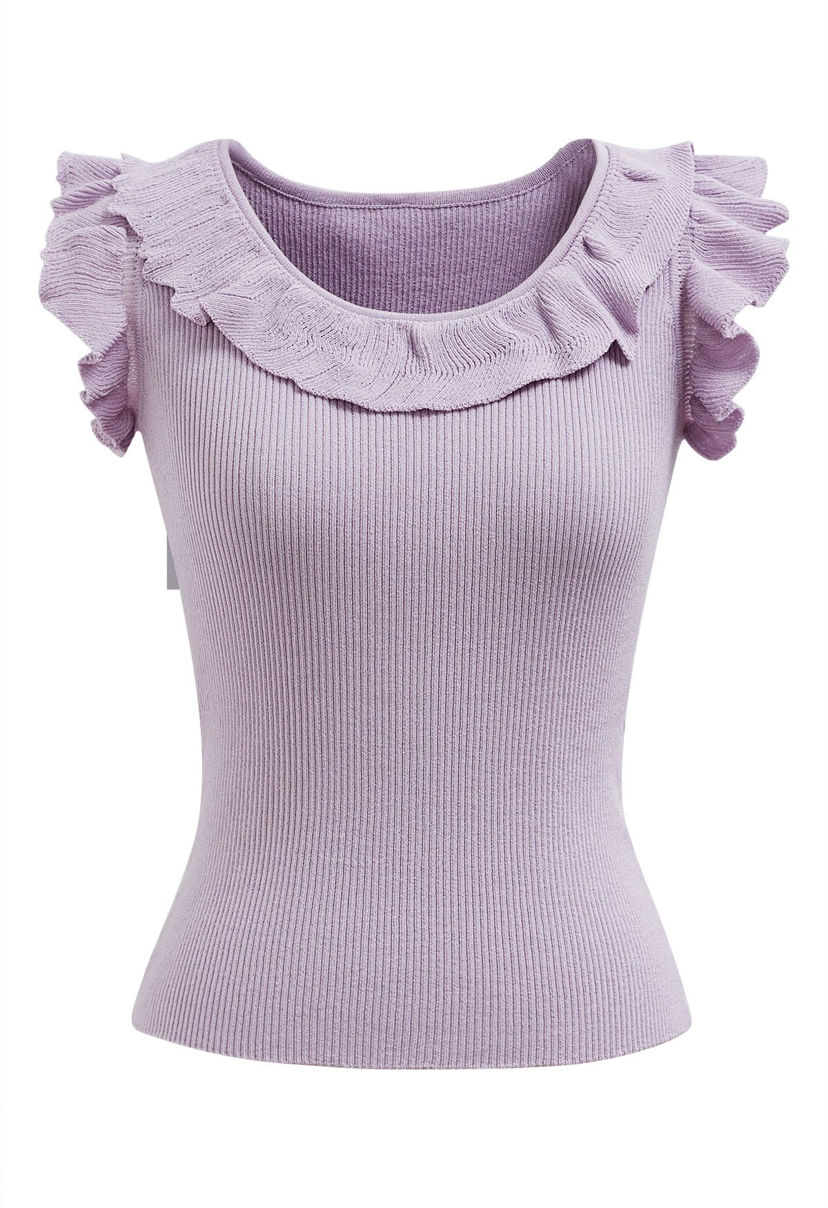 Ethereal Ruffle Sleeveless Knit Top in Lilac