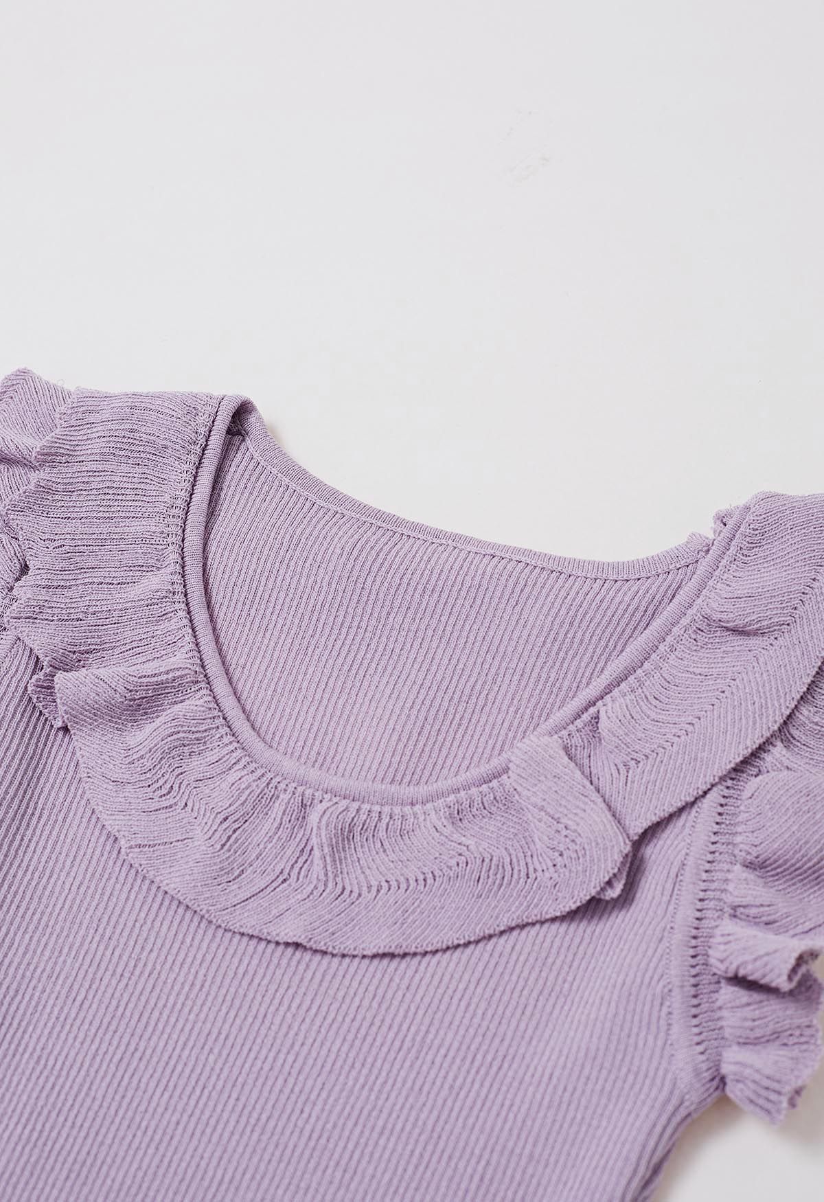 Ethereal Ruffle Sleeveless Knit Top in Lilac