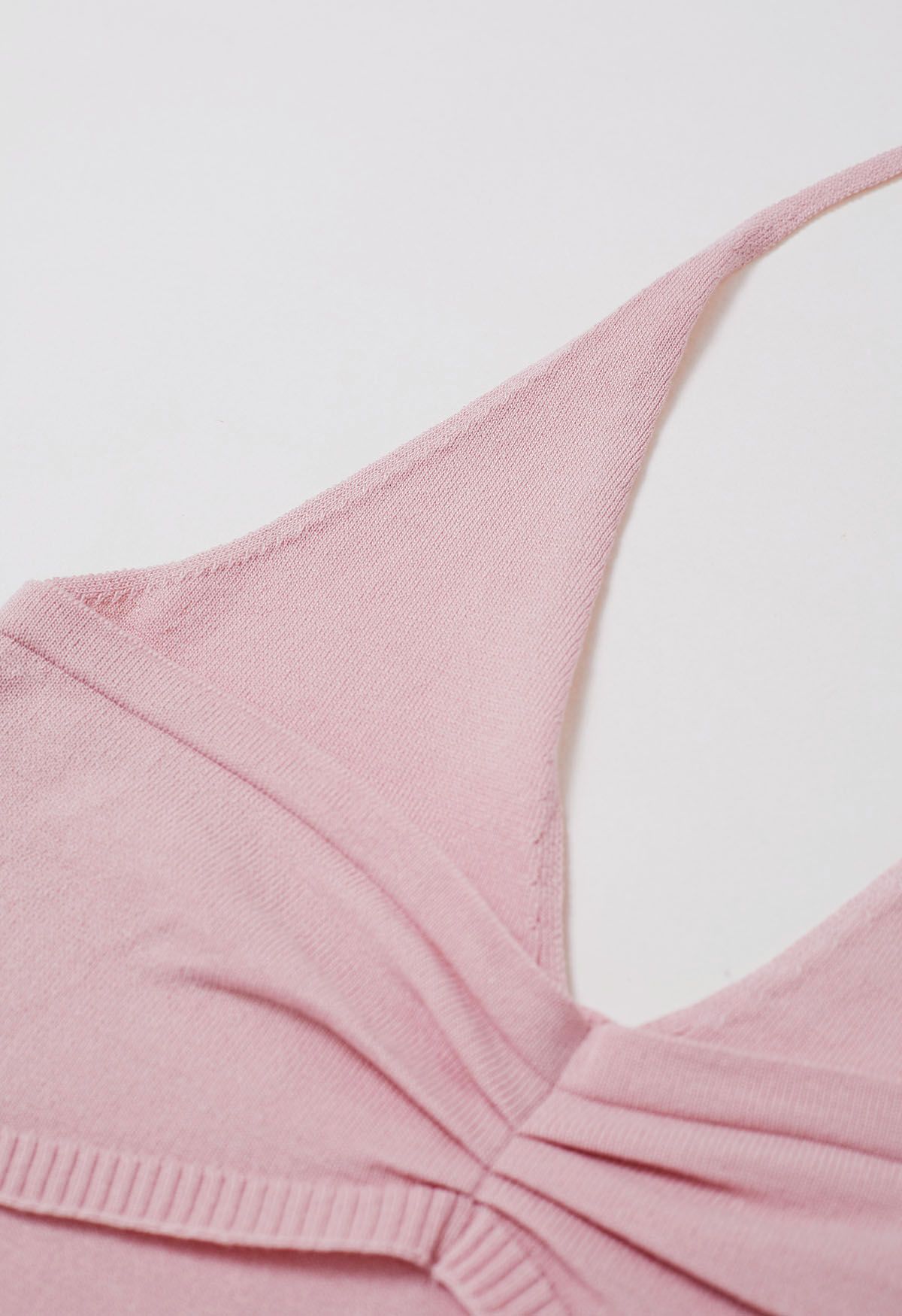 Pintuck Detail Halter Knit Top in Pink