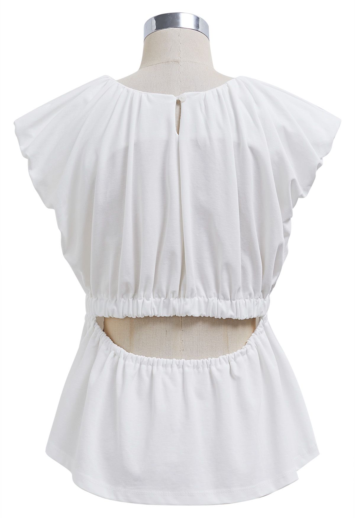 Cutout Back Ruched Detail Sleeveless Top in White