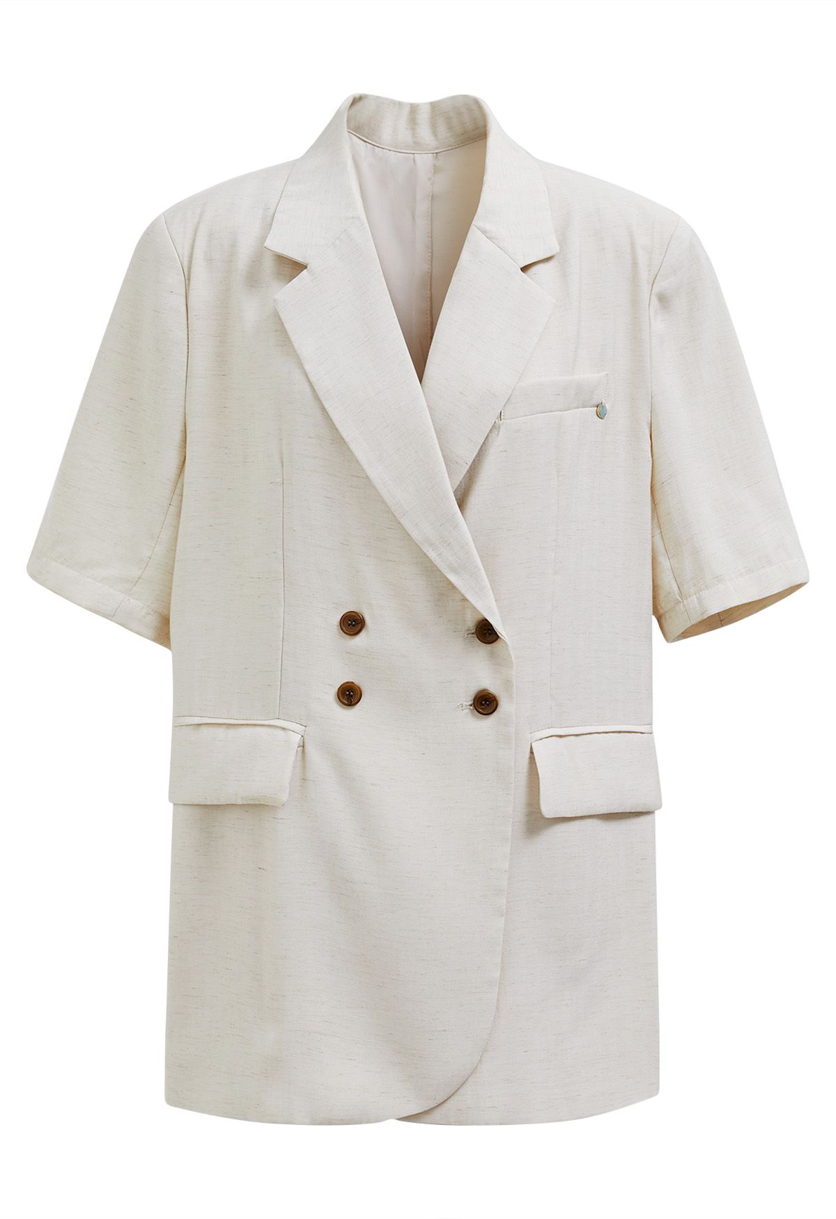 Slit Back Short Sleeve Linen-Blend Blazer in Ivory