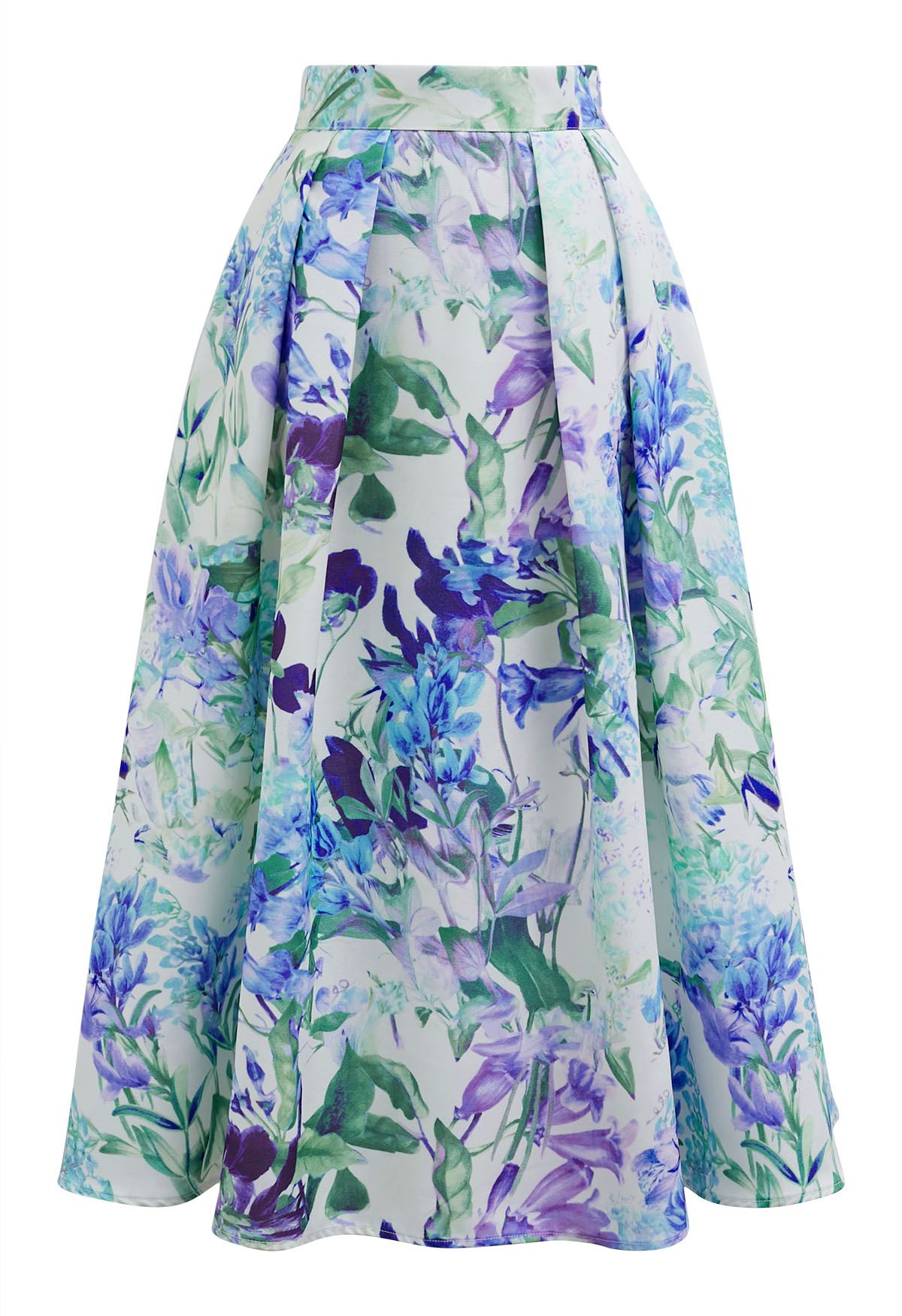 Charismatic Blue Blossom Pleated Midi Skirt