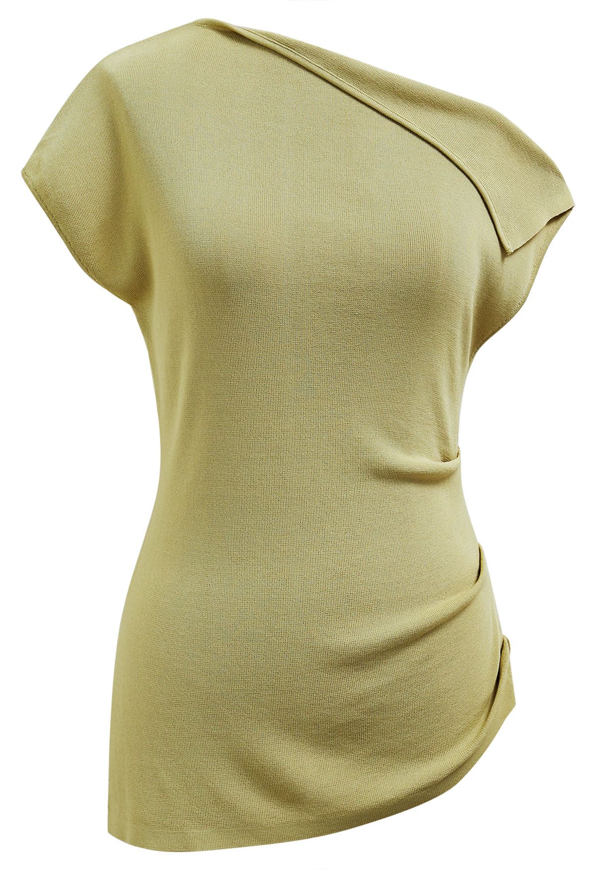 Asymmetric Folded Collar Knit Top in Pistachio