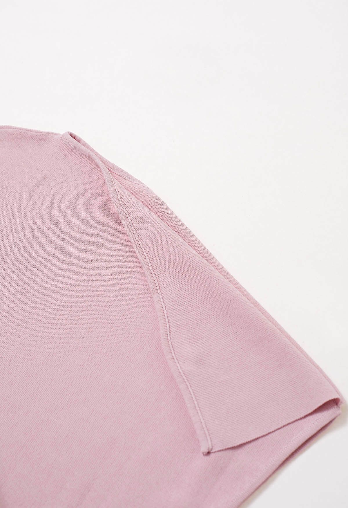 Asymmetric Folded Collar Knit Top in Pink