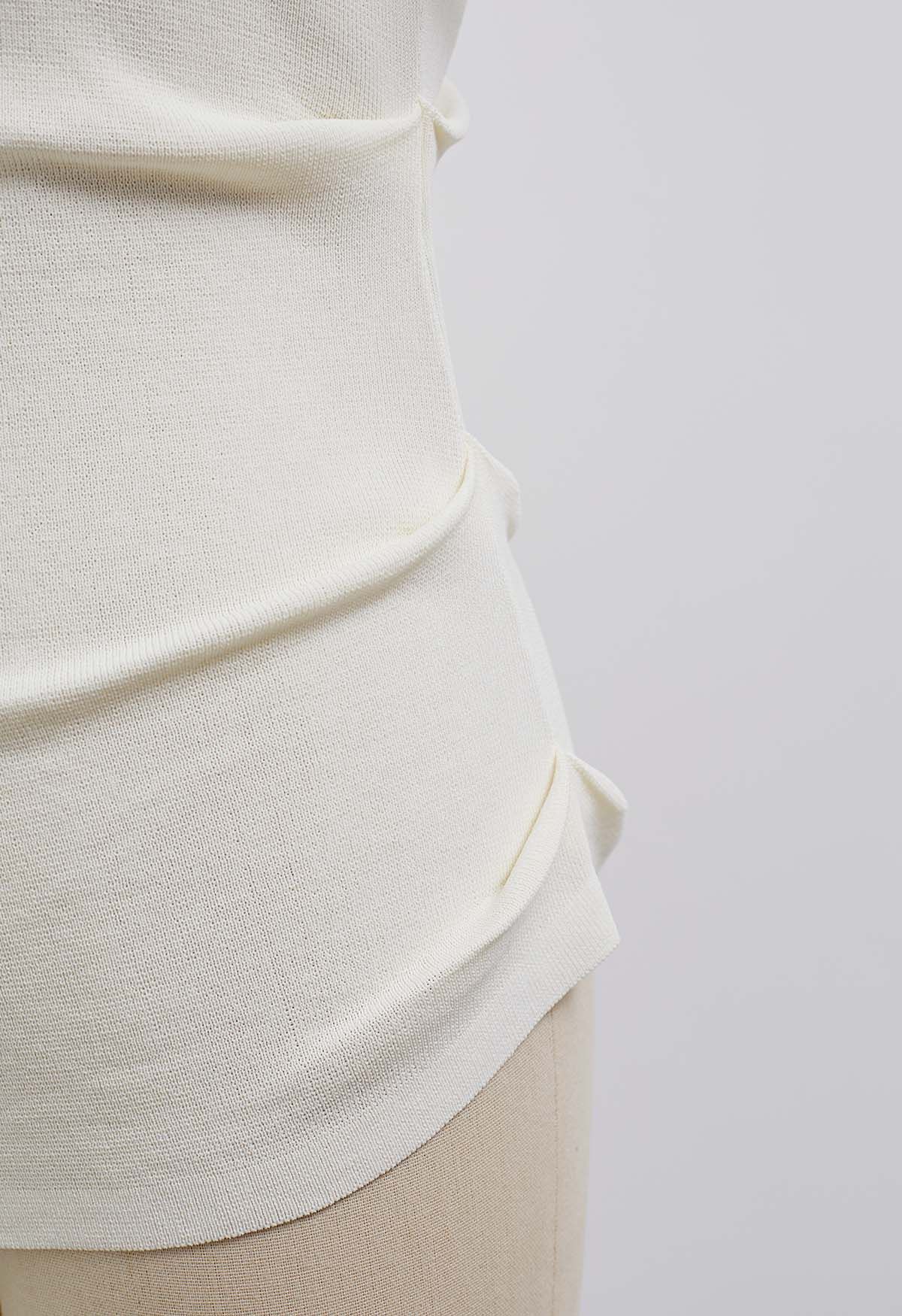 Asymmetric Folded Collar Knit Top in Cream