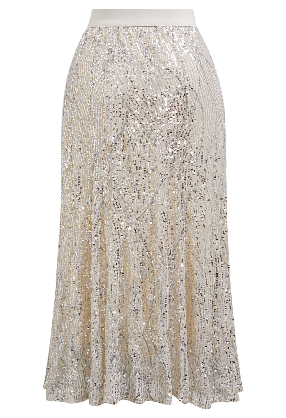 Luster Sequin Frilling Midi Skirt in Ivory