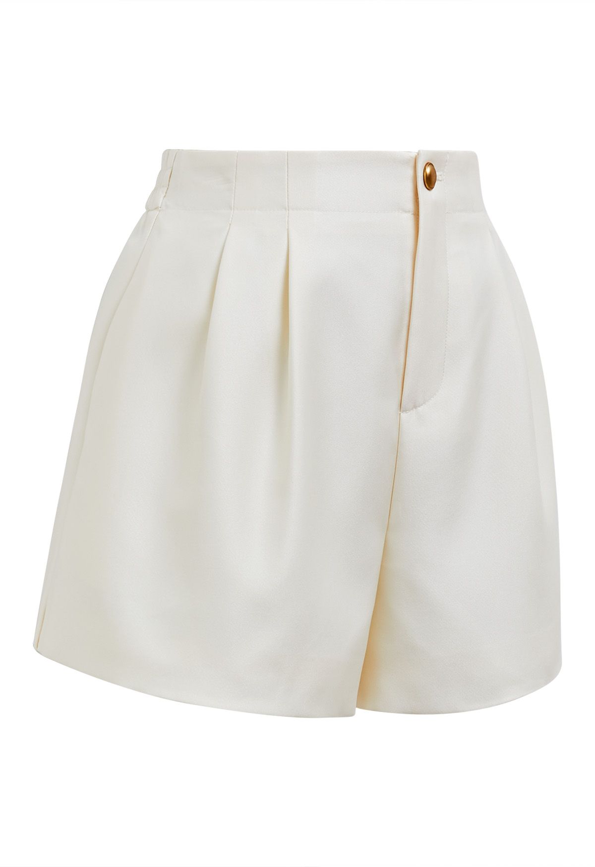 Golden Button Side Pocket Shorts in Cream