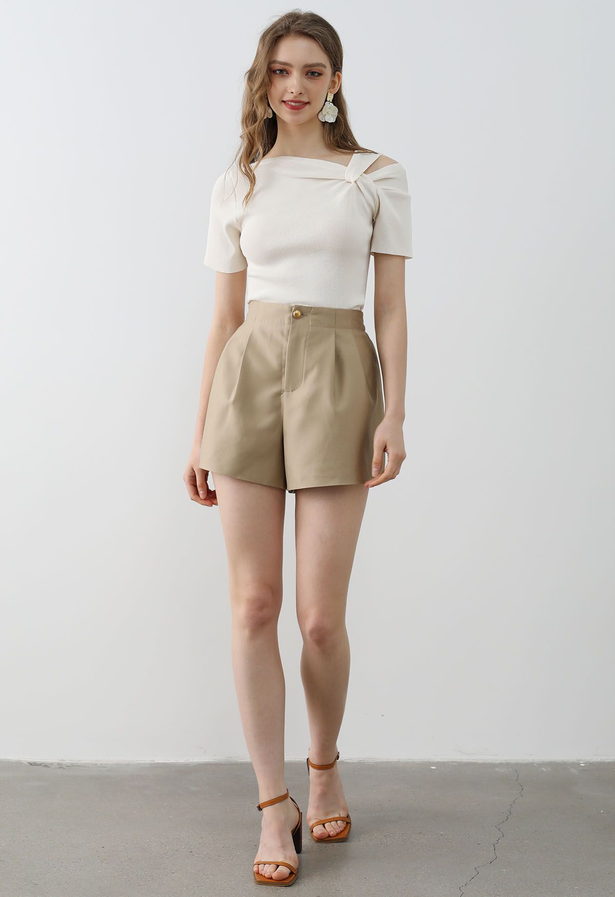 Golden Button Side Pocket Shorts in Gold