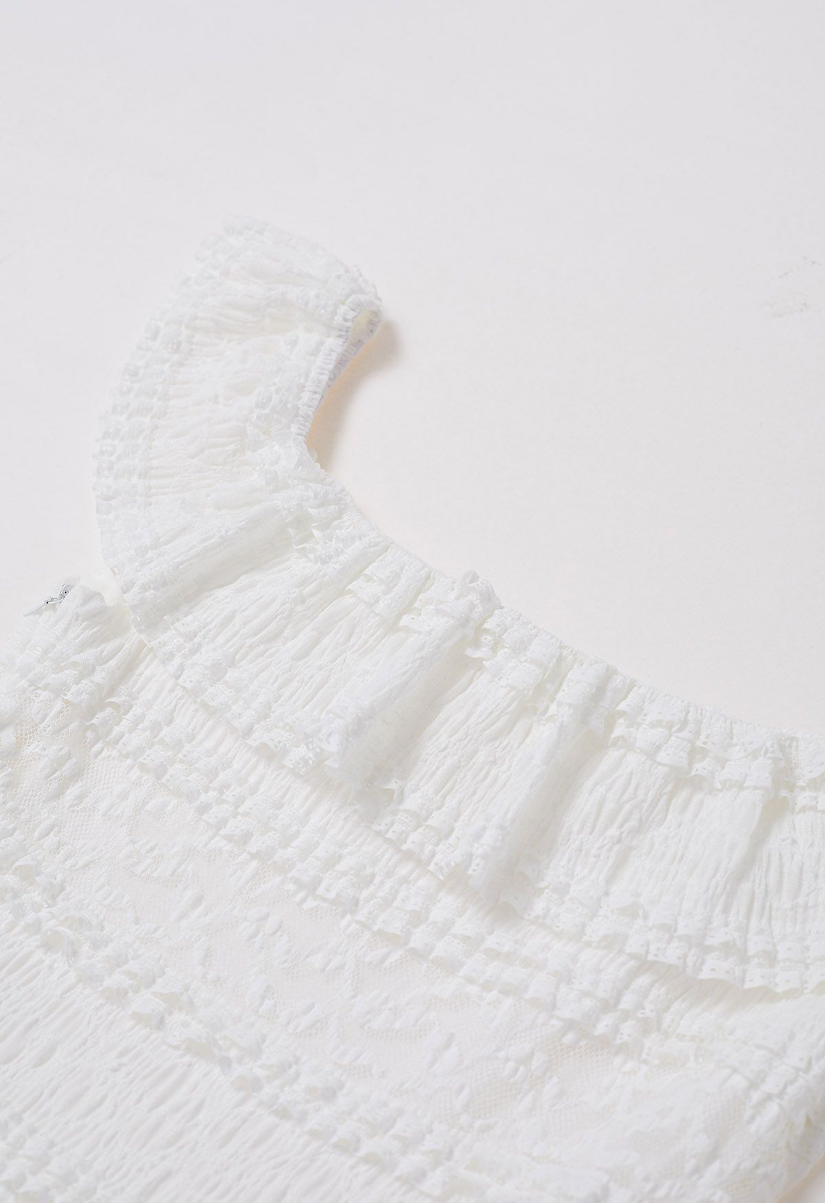 Tiered Lace Off-Shoulder Spliced Dress in White