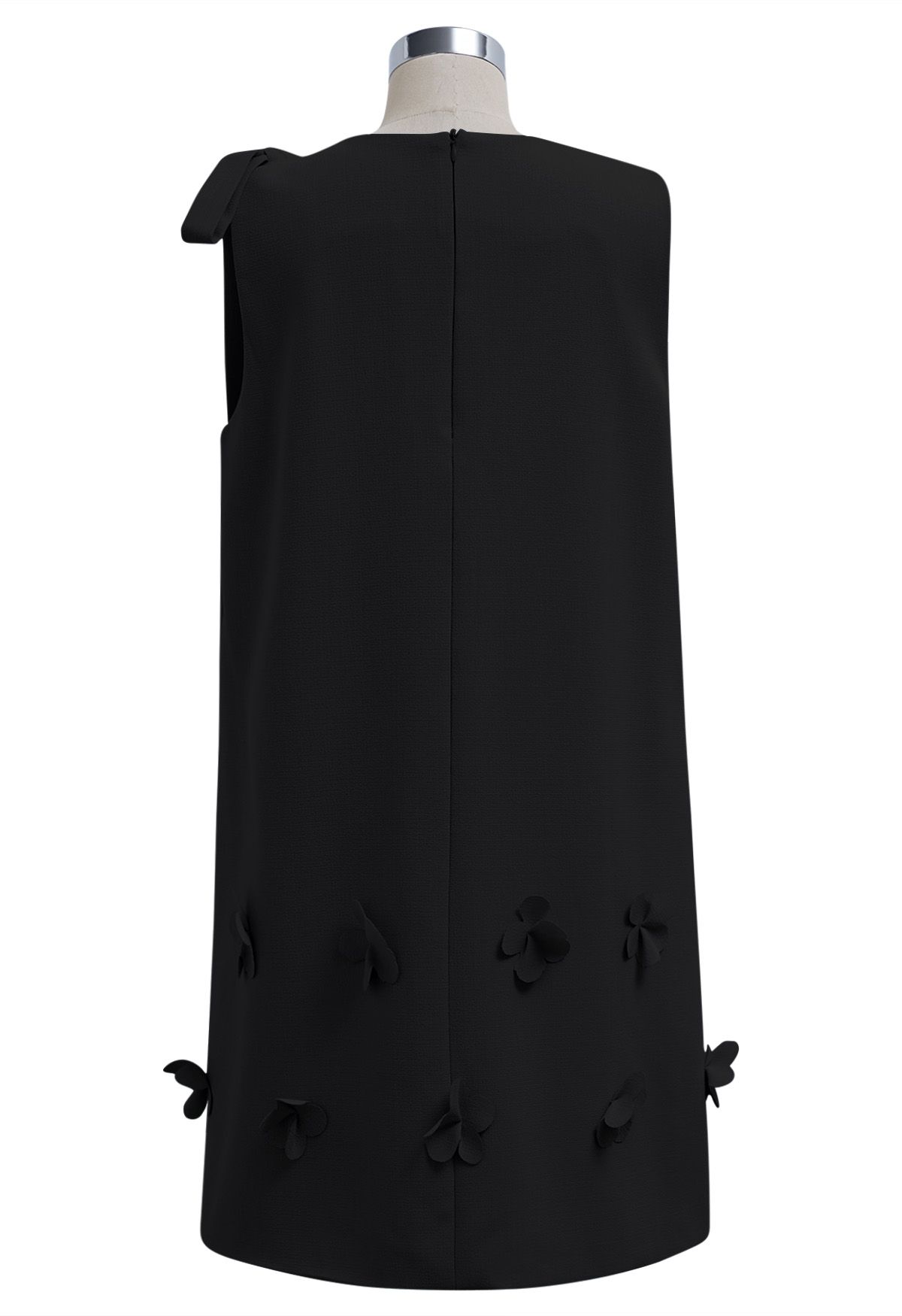 Flower Applique Bowknot Sleeveless Dress in Black