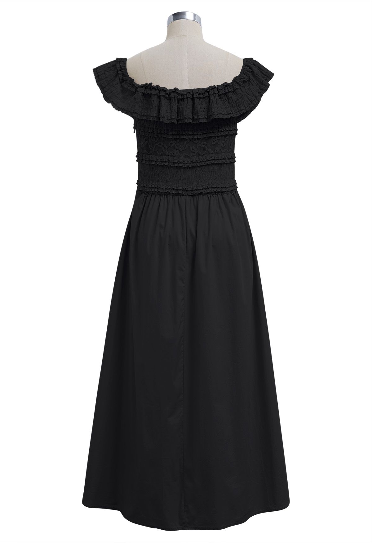 Tiered Lace Off-Shoulder Spliced Dress in Black