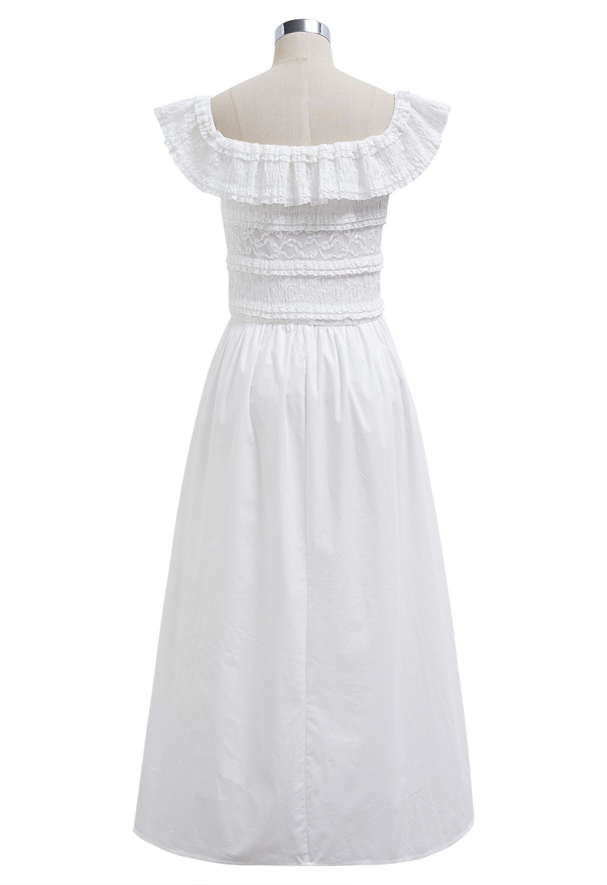 Tiered Lace Off-Shoulder Spliced Dress in White