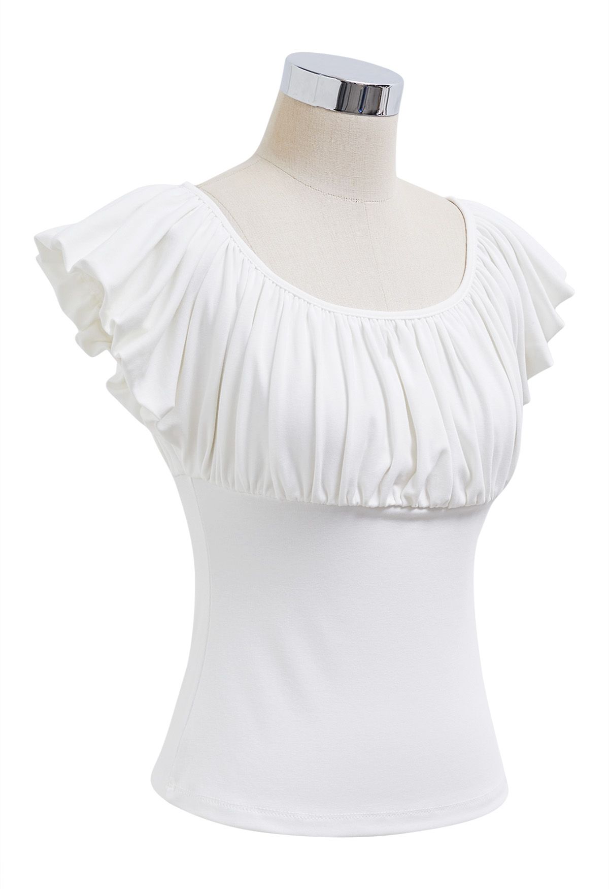 Ruched Detail Cotton Crop Top in White