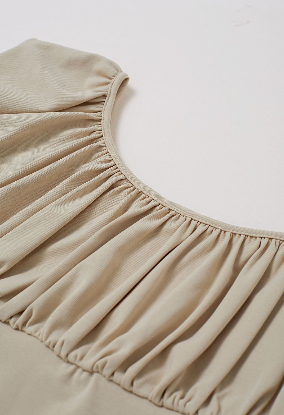 Ruched Detail Cotton Crop Top in Sand