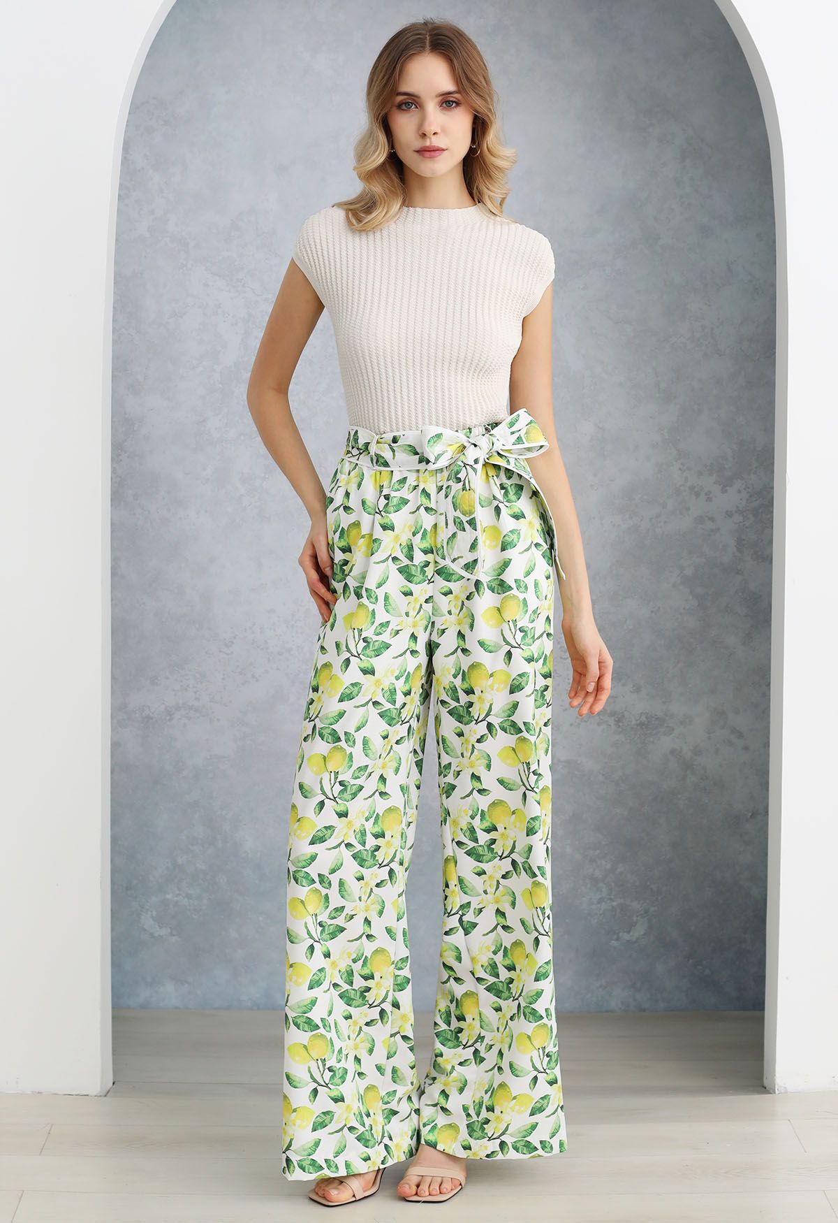 Fresh Lemon Printed Wide-Leg Pants