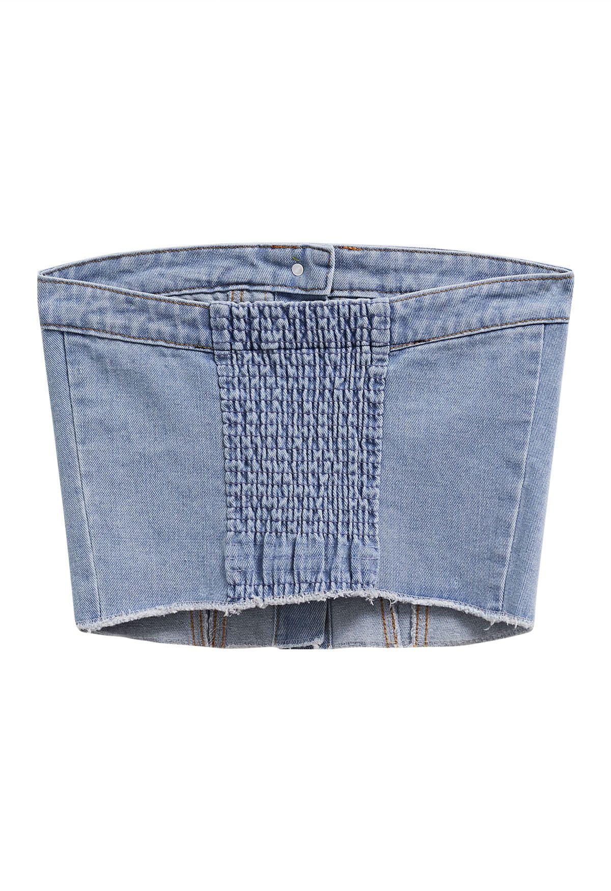 Button Front Denim Tube Top