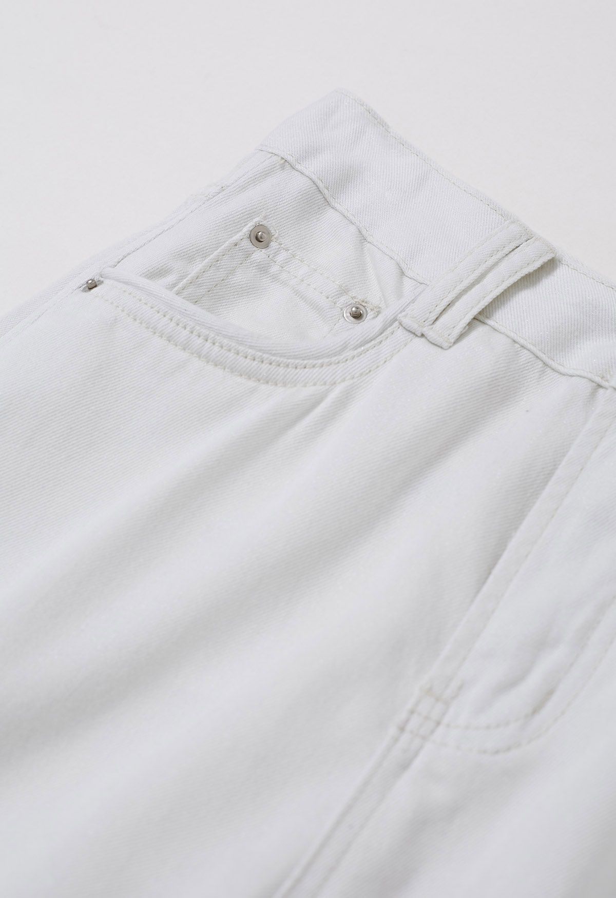 Shimmery White Straight-Leg Belted Jeans