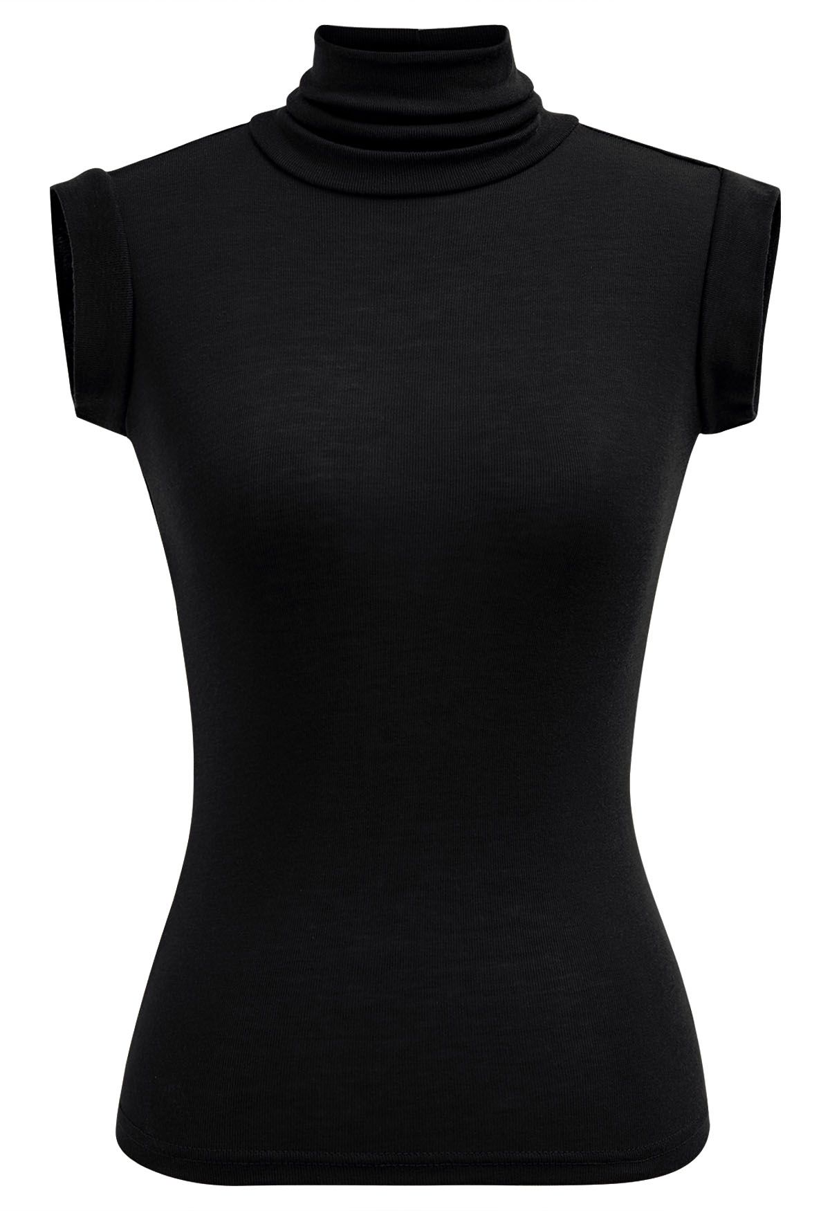 High Neck Sleeveless Slim Fit Top in Black