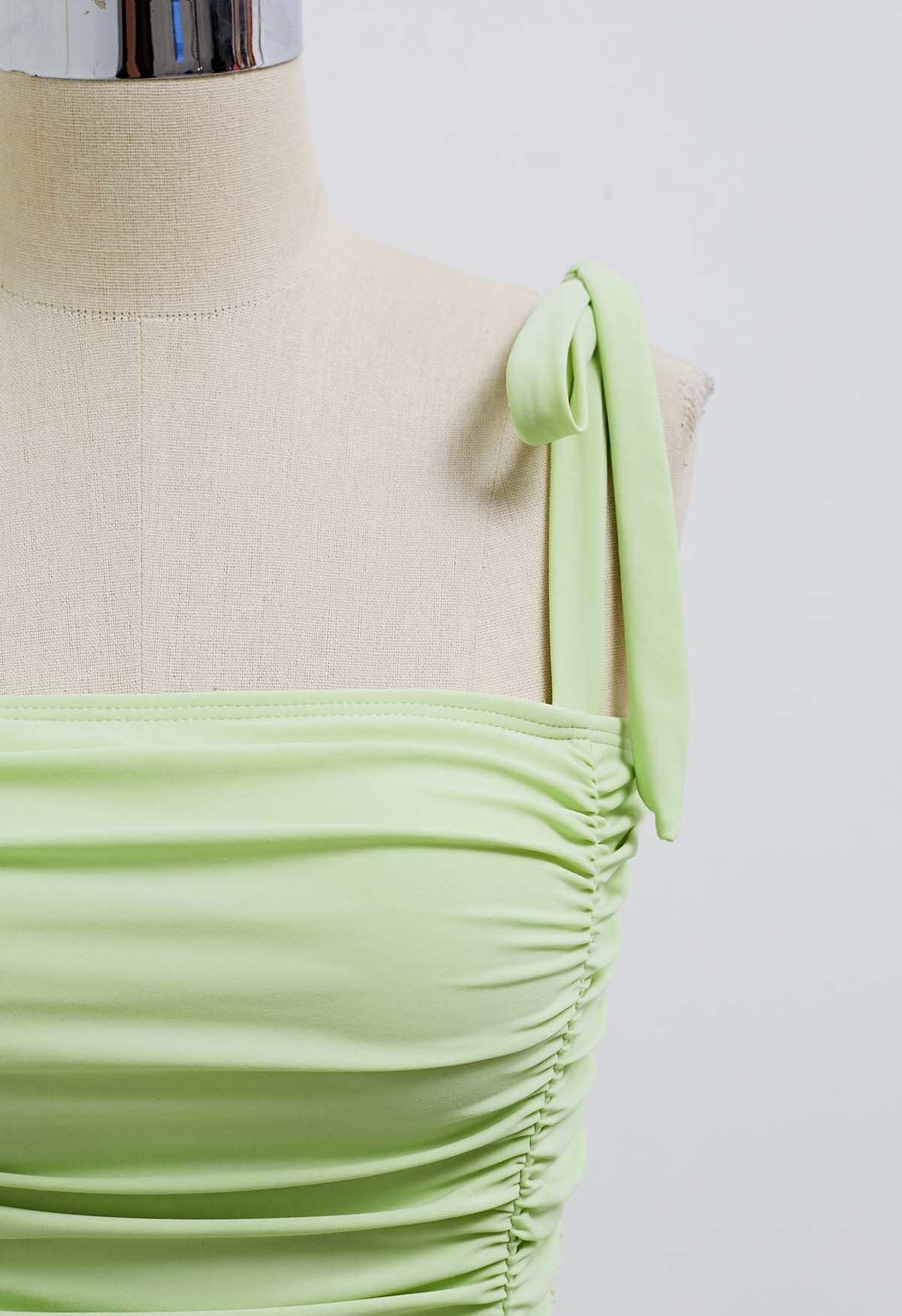 Full Ruched Tie-Shoulder Swimsuit in Pistachio