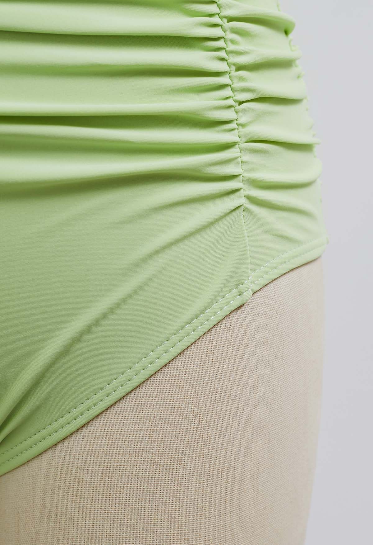 Full Ruched Tie-Shoulder Swimsuit in Pistachio