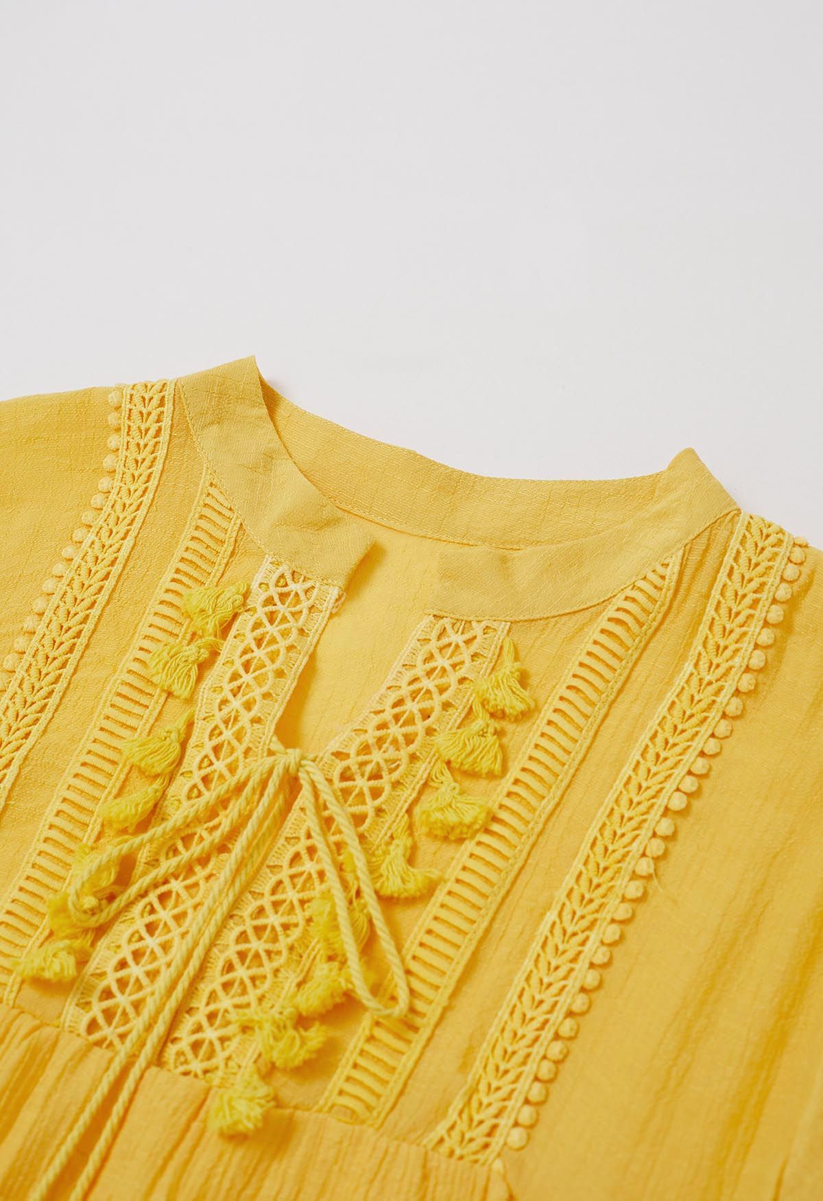 Cutwork Lace Tassel Trim Dolly Dress in Yellow