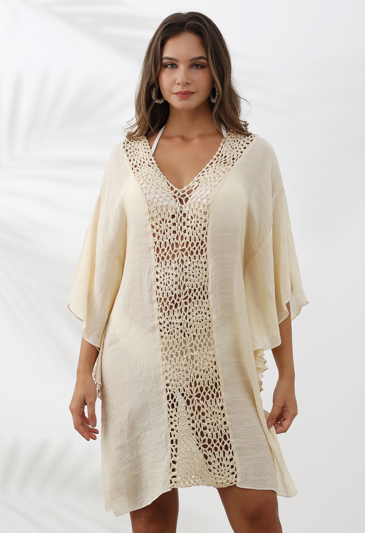 Batwing Sleeve Crochet Spliced Cover-Up Dress