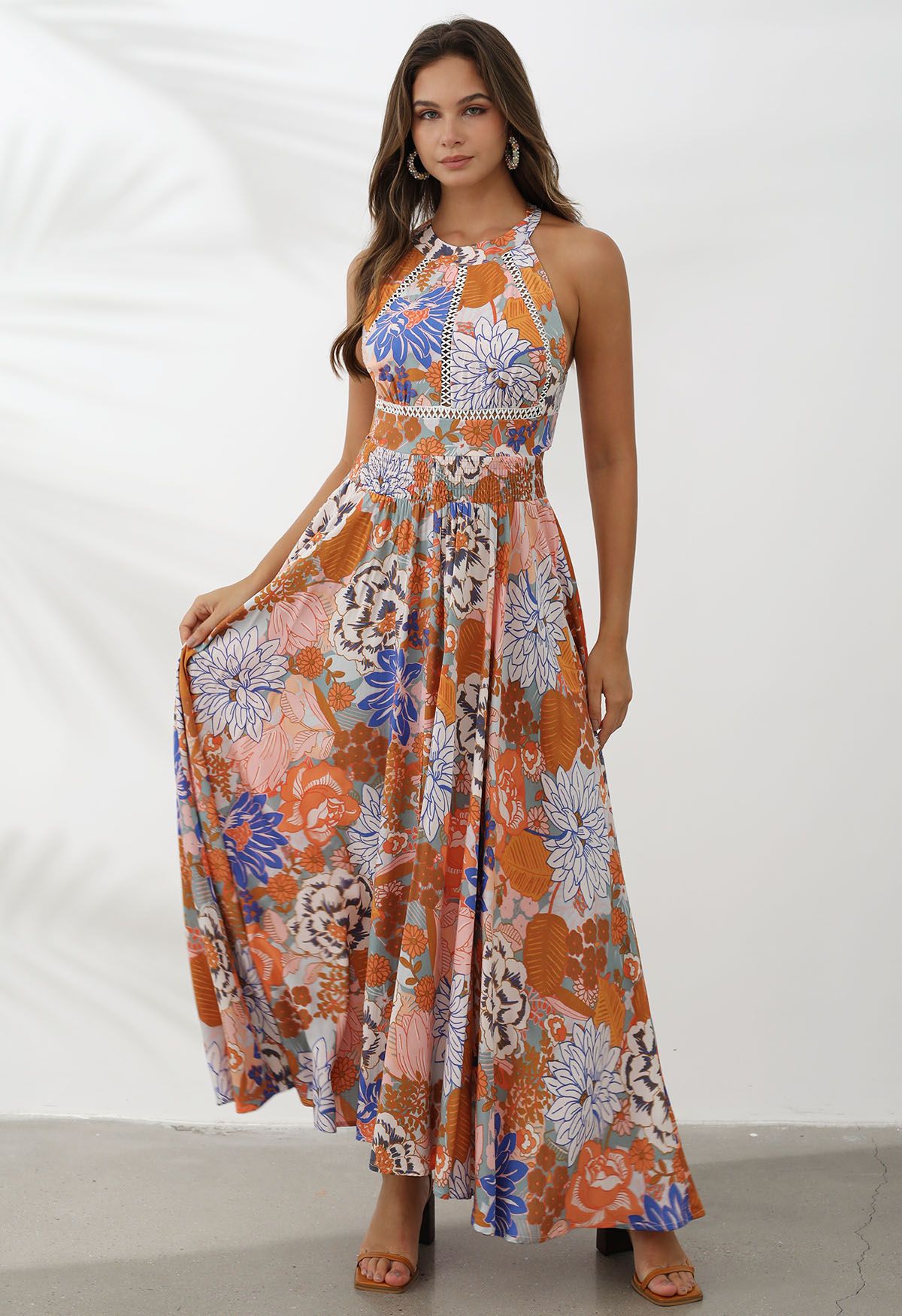 Vivid Blossom Tie-Back Maxi Dress