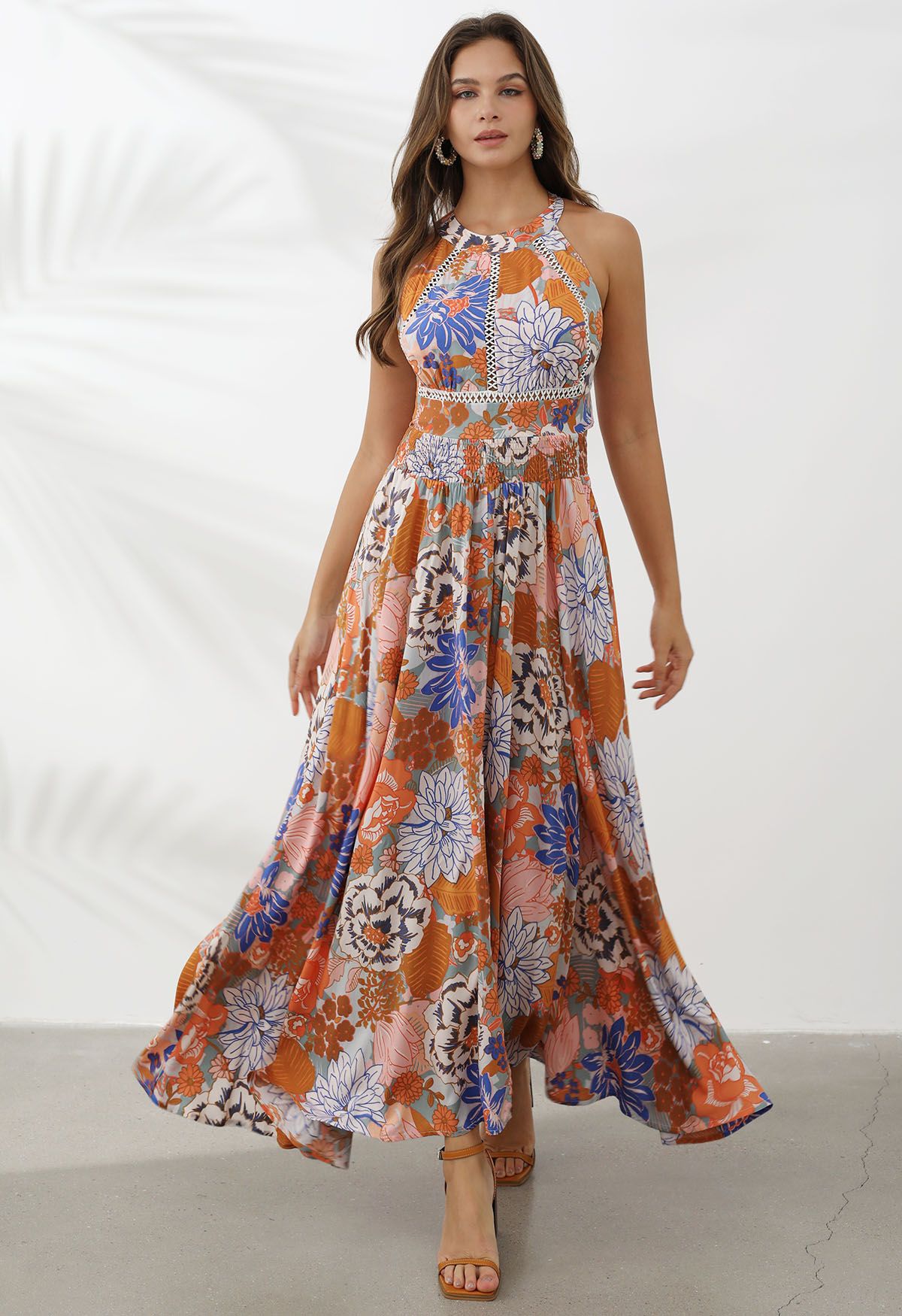 Vivid Blossom Tie-Back Maxi Dress