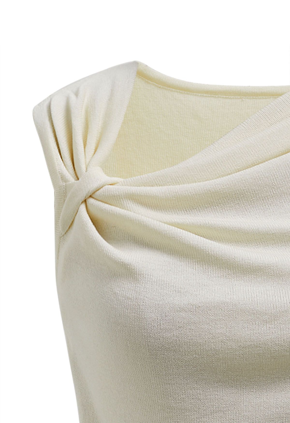 Side Knot Ruched Sleeveless Knit Top in Cream