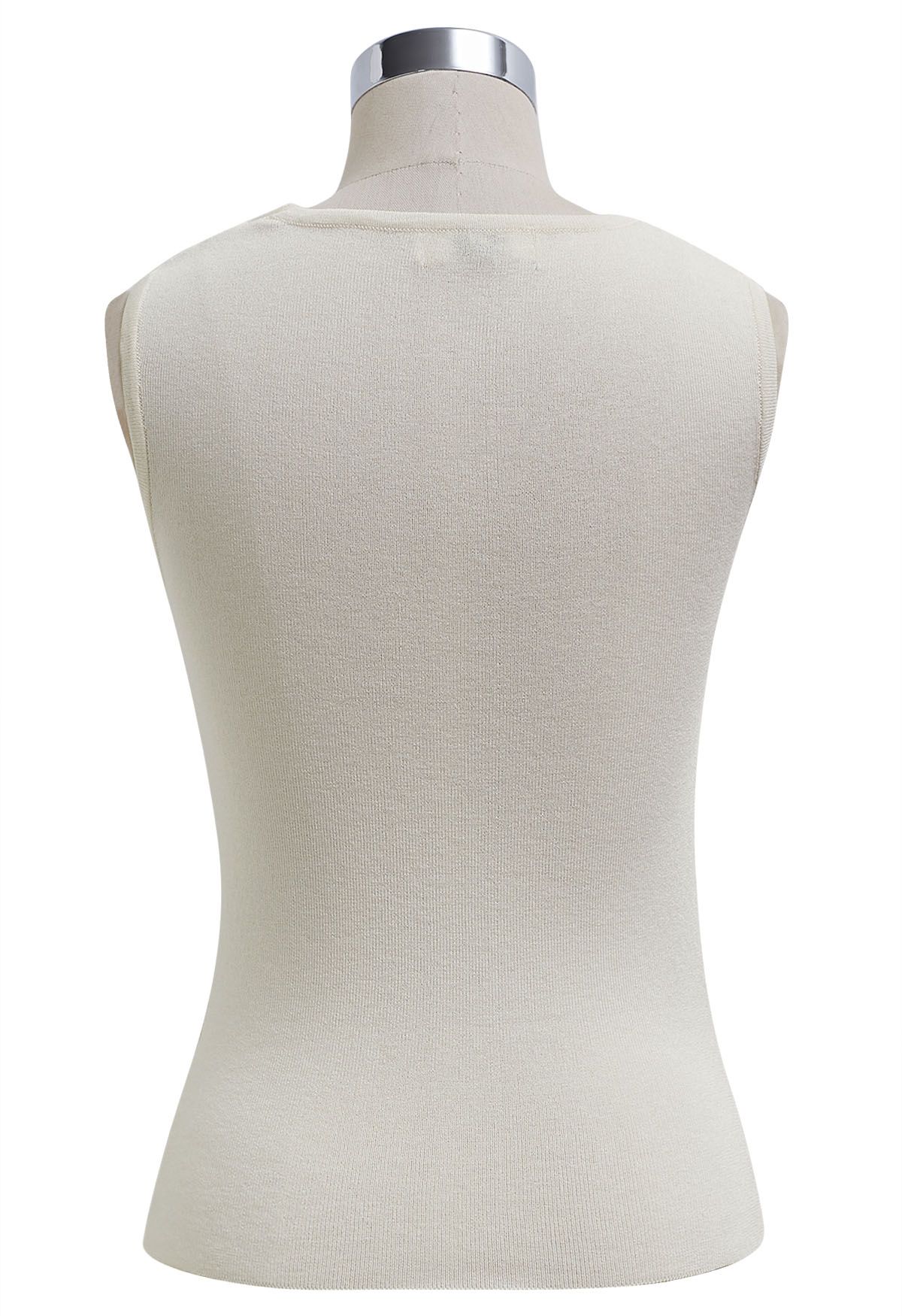 Side Knot Ruched Sleeveless Knit Top in Cream