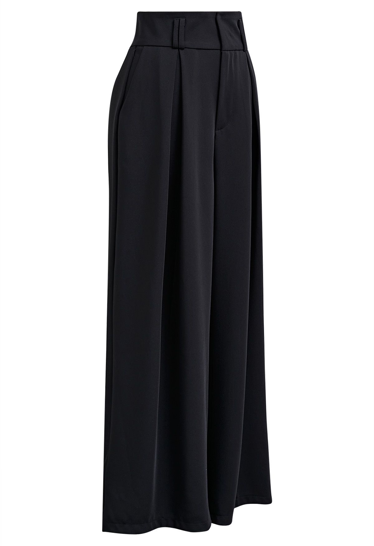 Side Pocket Wide Leg Pleated Pants in Black