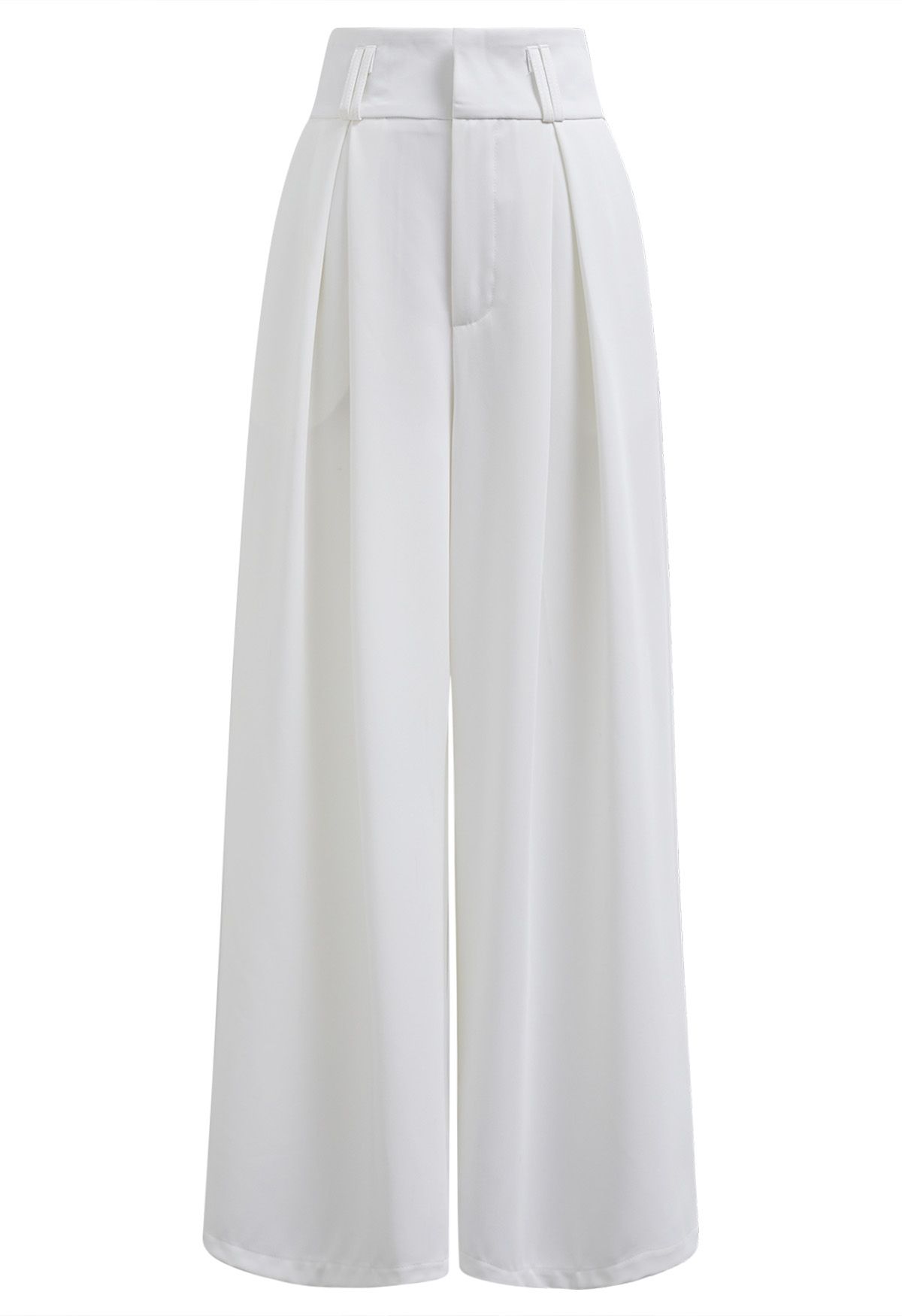 Side Pocket Wide Leg Pleated Pants in White