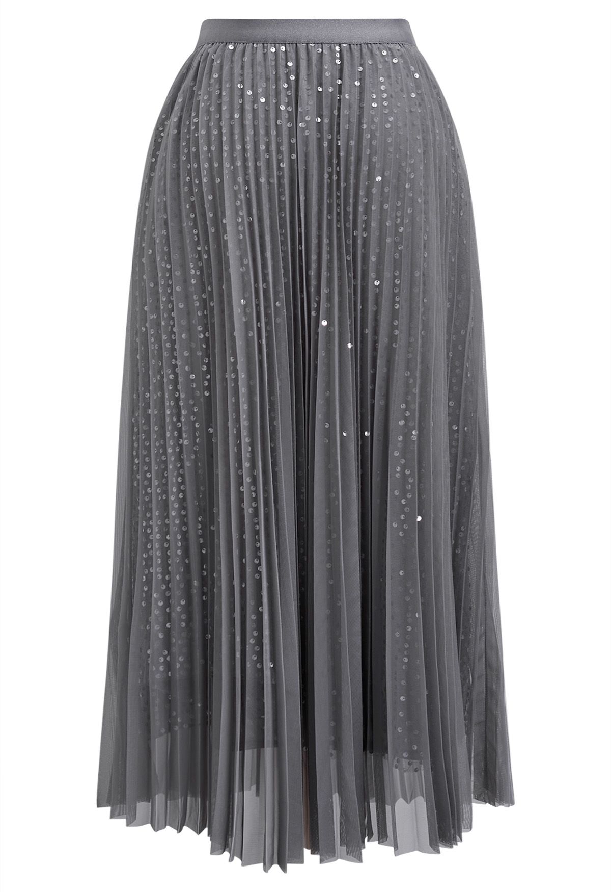 Glister Sequin Trim Mesh Tulle Maxi Skirt in Grey