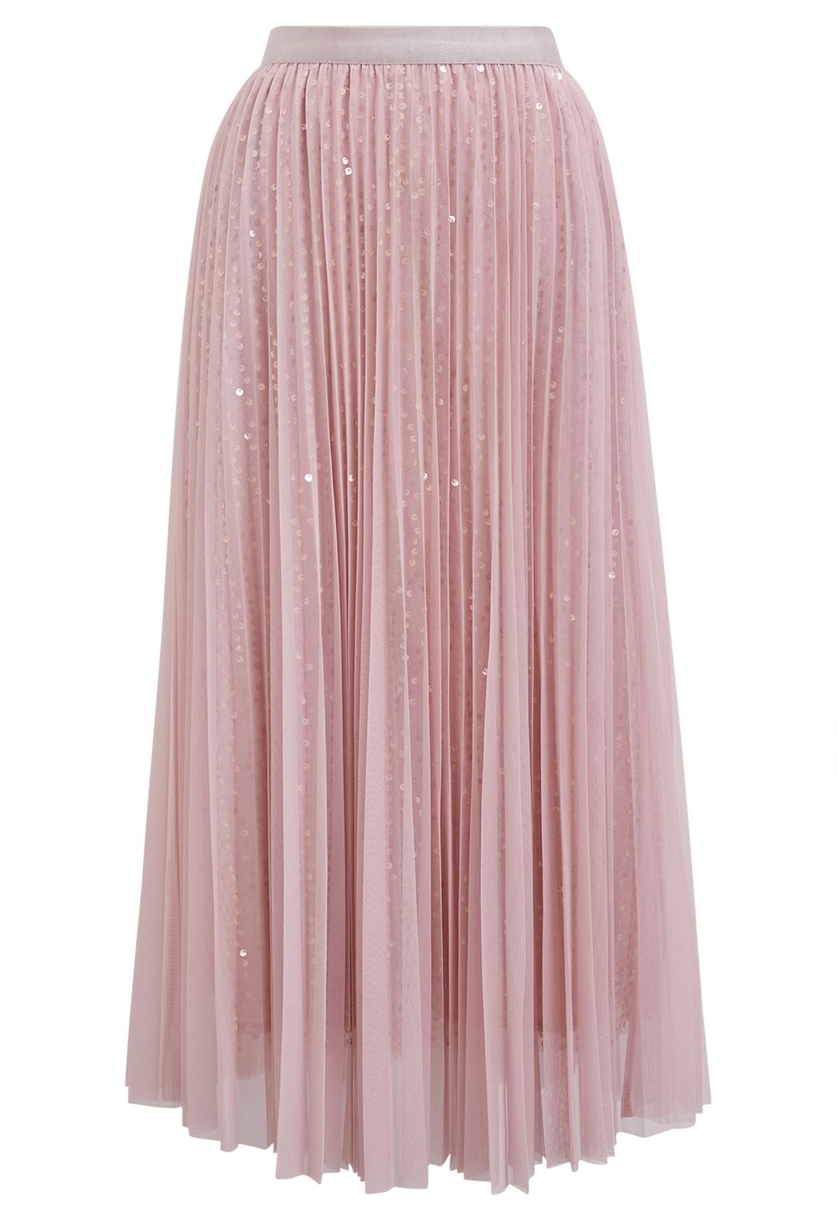 Glister Sequin Trim Mesh Tulle Maxi Skirt in Pink