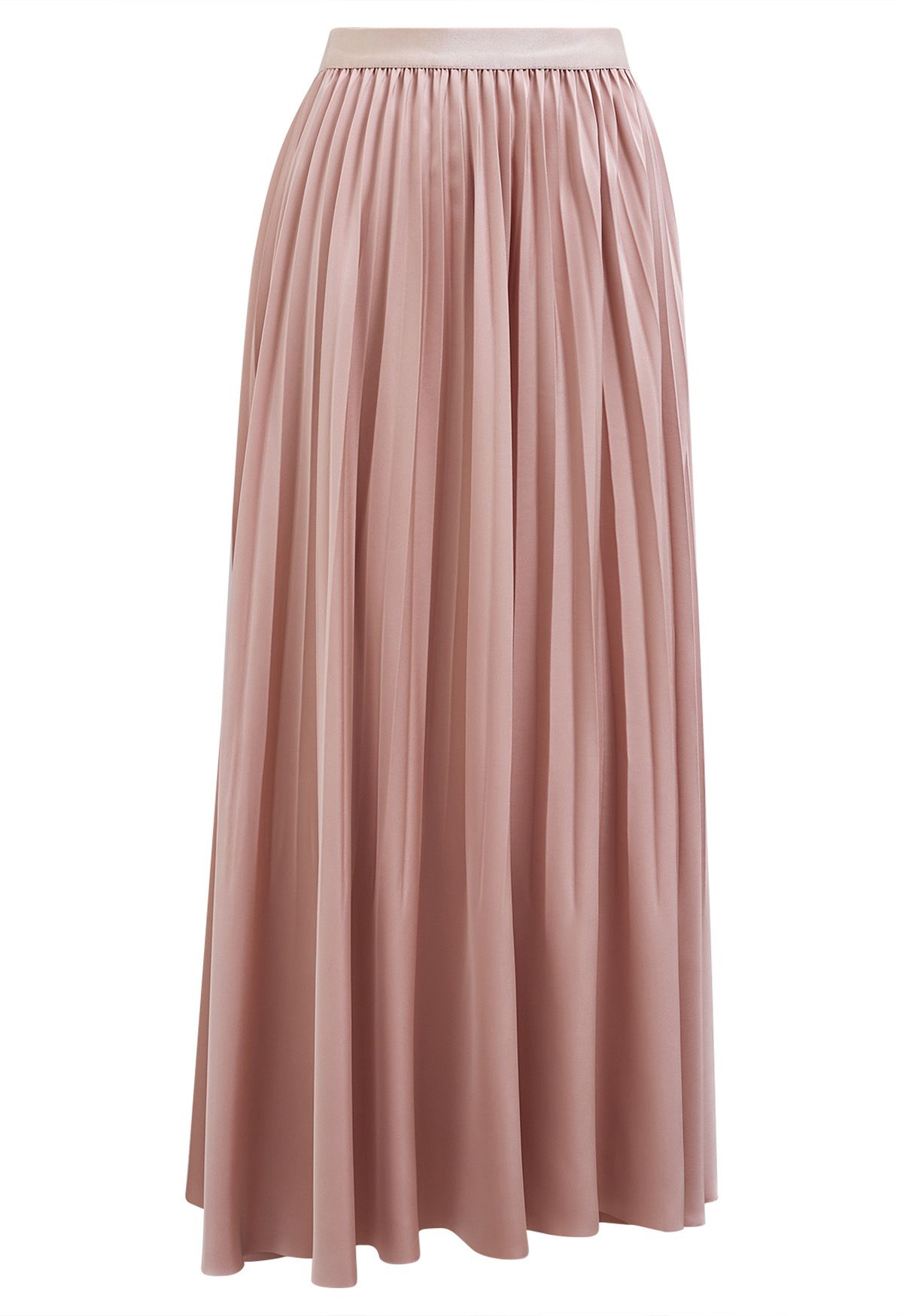 Smooth Satin Pleated Midi Skirt in Pink