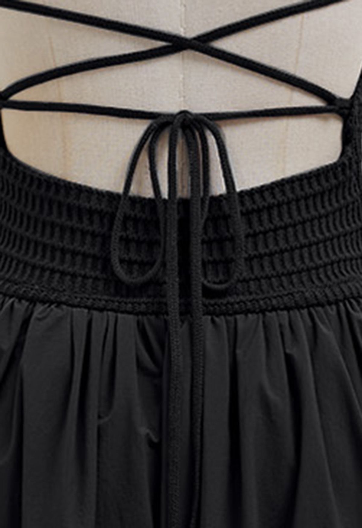 Lace-Up Back Knit Spliced Dress in Black